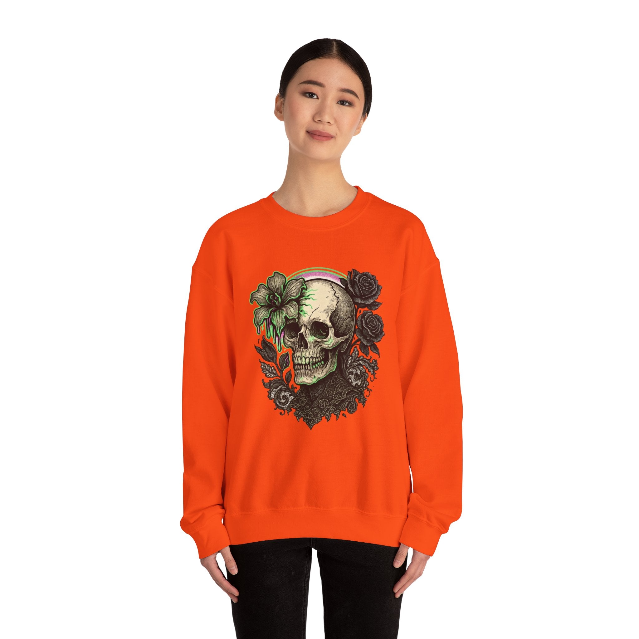 Gothic Skull with Neon Floral Sweatshirt