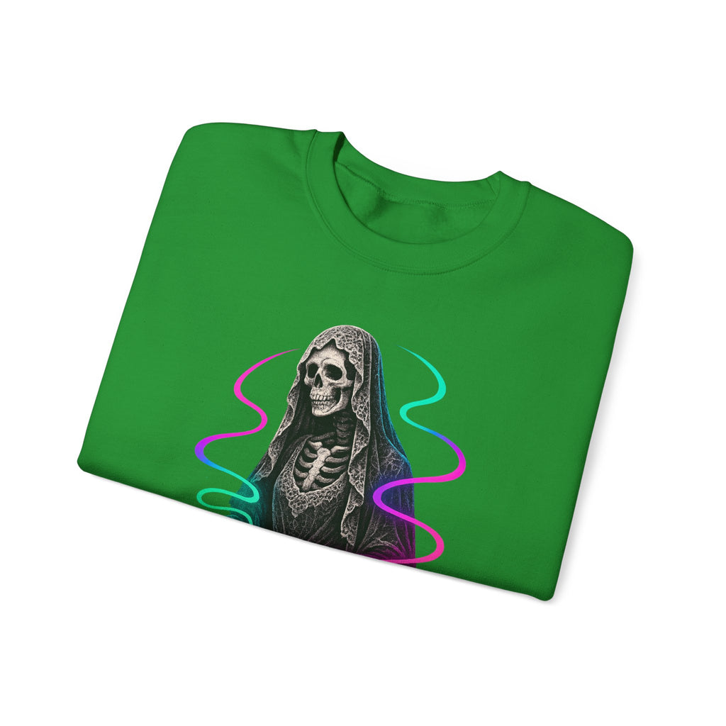 Neon Lace-Cloaked Skeleton Halloween Sweatshirt