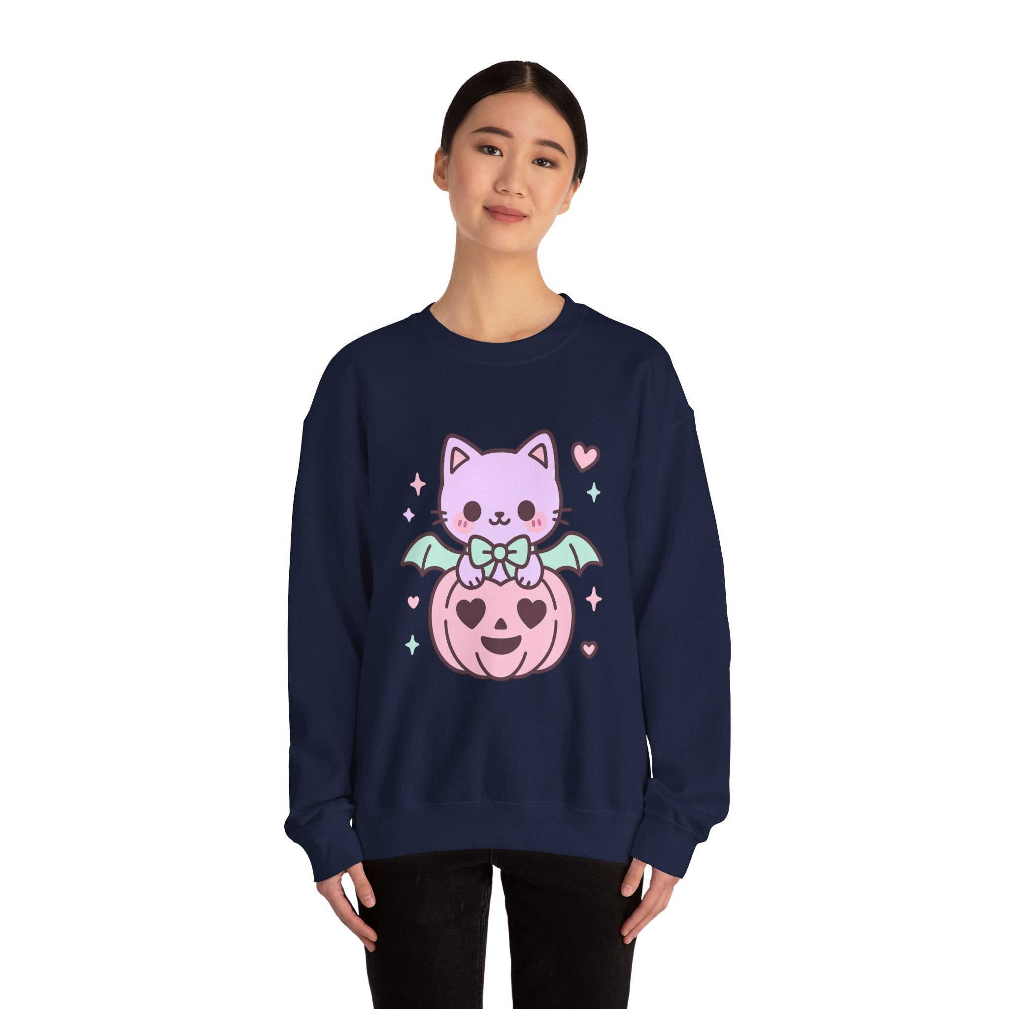 Kawaii Skull Sweatshirt – Pastel Bows & Hearts