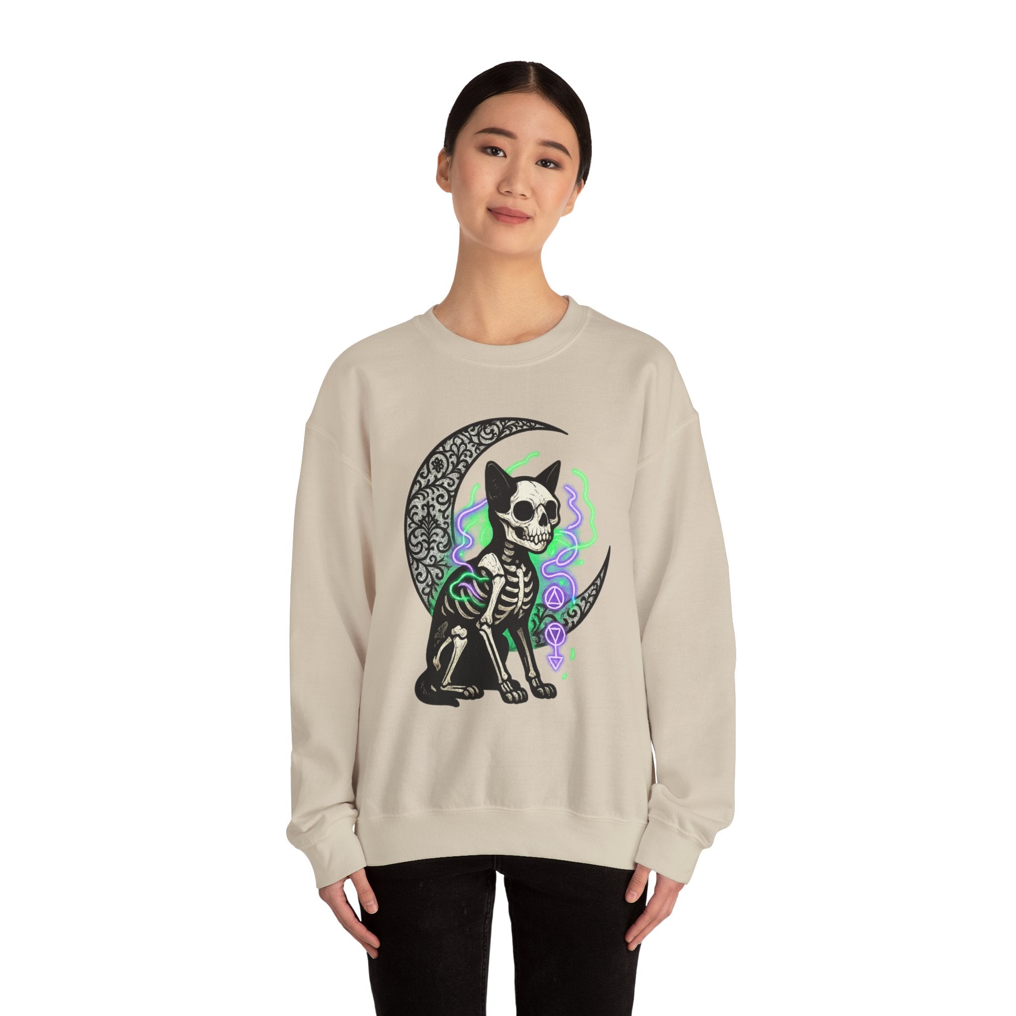 Gothic Cat with Neon Aura Halloween Sweatshirt