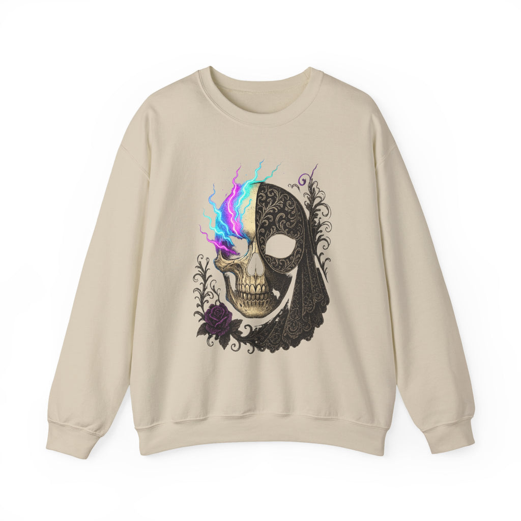 Halloween Sweatshirt – Gothic Neon Masked Illusion