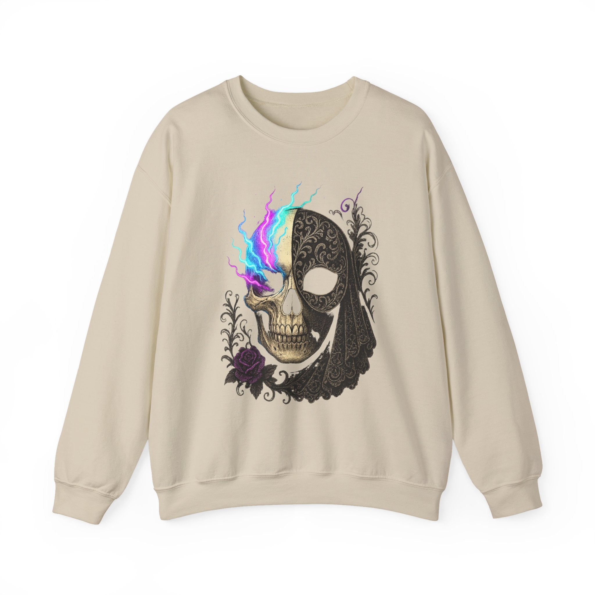 Halloween Sweatshirt – Gothic Neon Masked Illusion