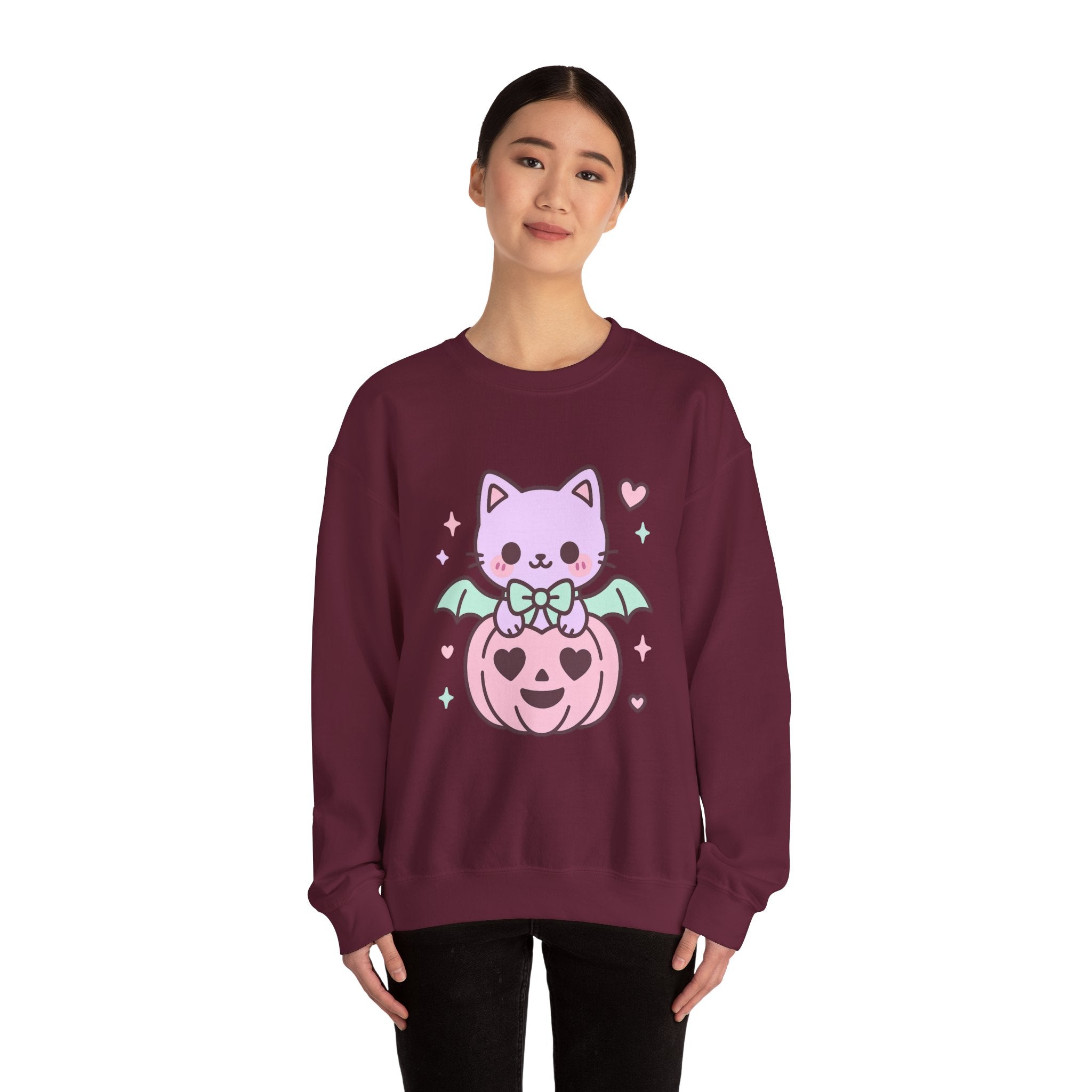 Kawaii Skull Sweatshirt – Pastel Bows & Hearts