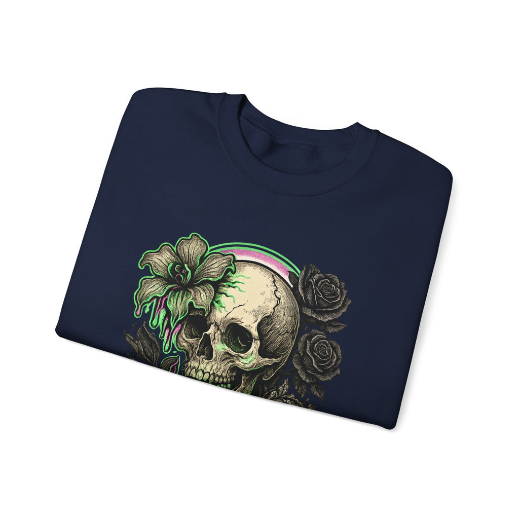 Gothic Skull with Neon Floral Sweatshirt
