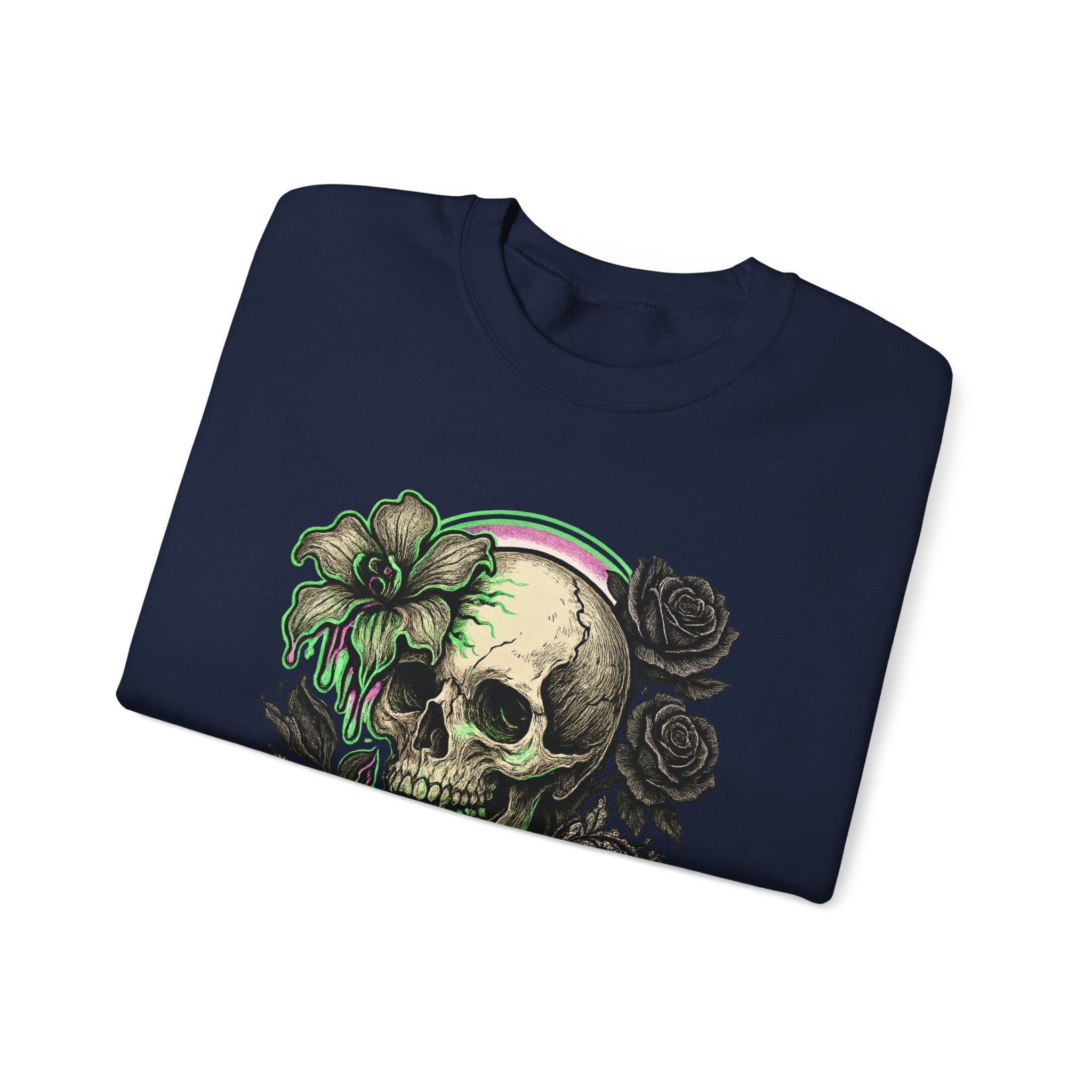 Gothic Skull with Neon Floral Sweatshirt