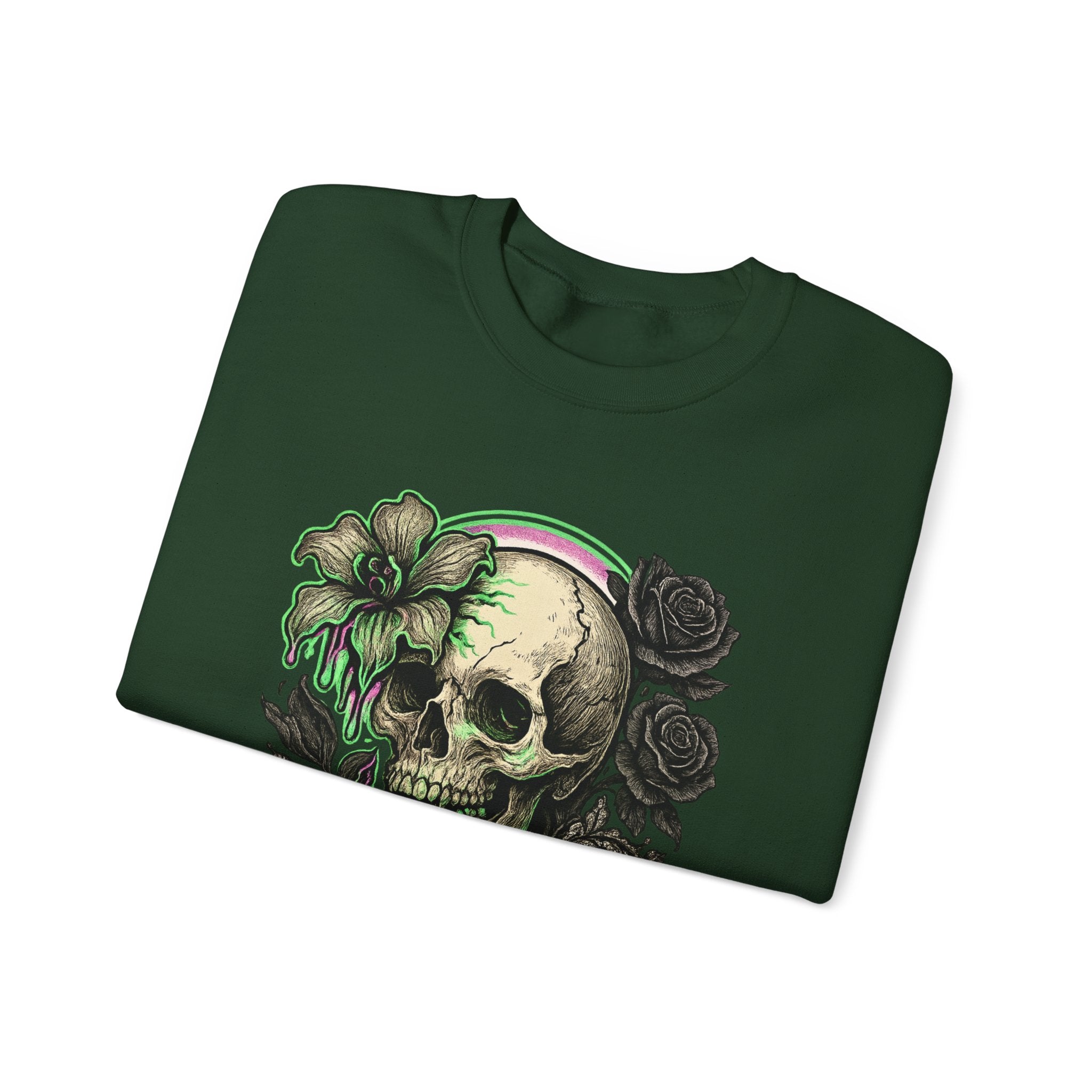 Gothic Skull with Neon Floral Sweatshirt