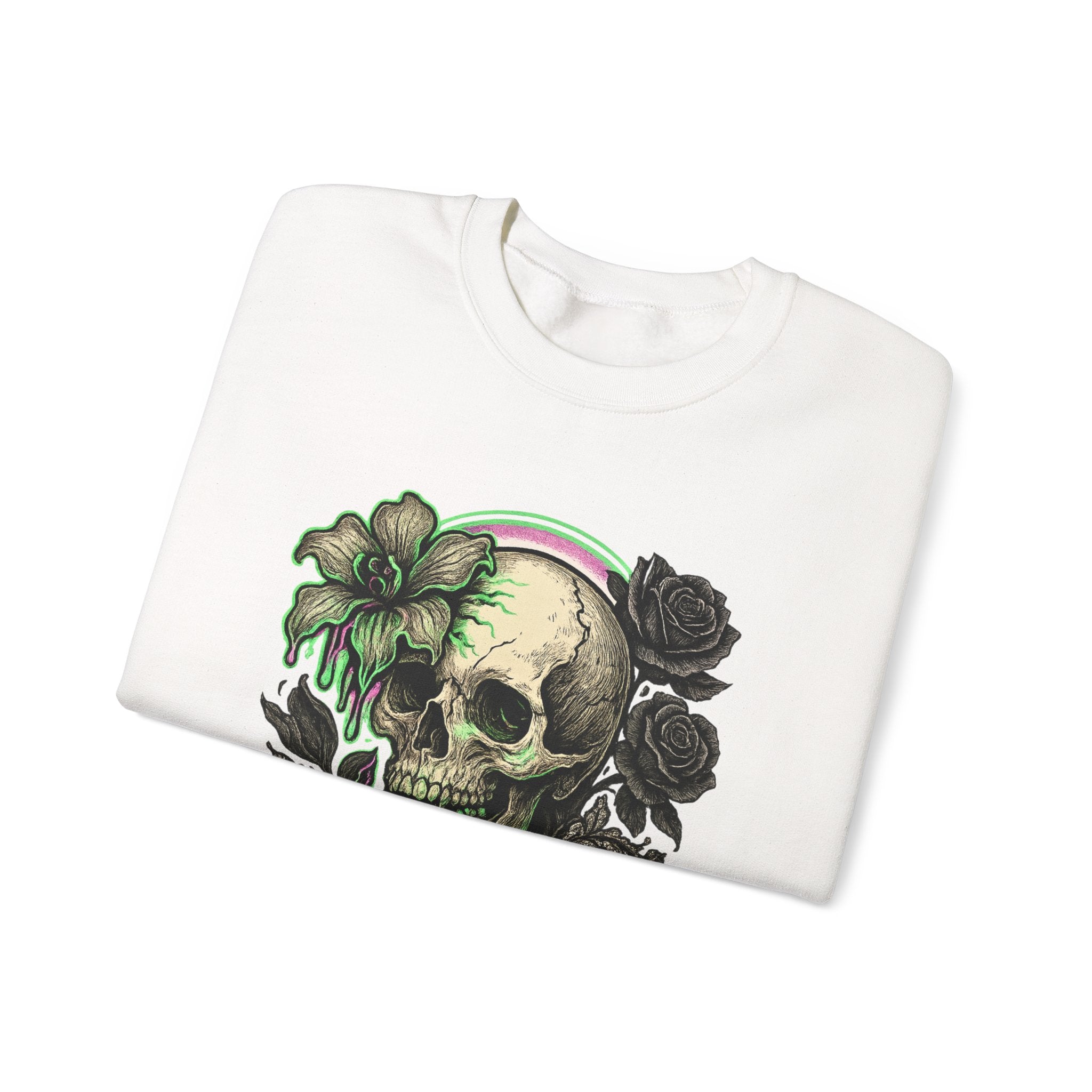 Gothic Skull with Neon Floral Sweatshirt