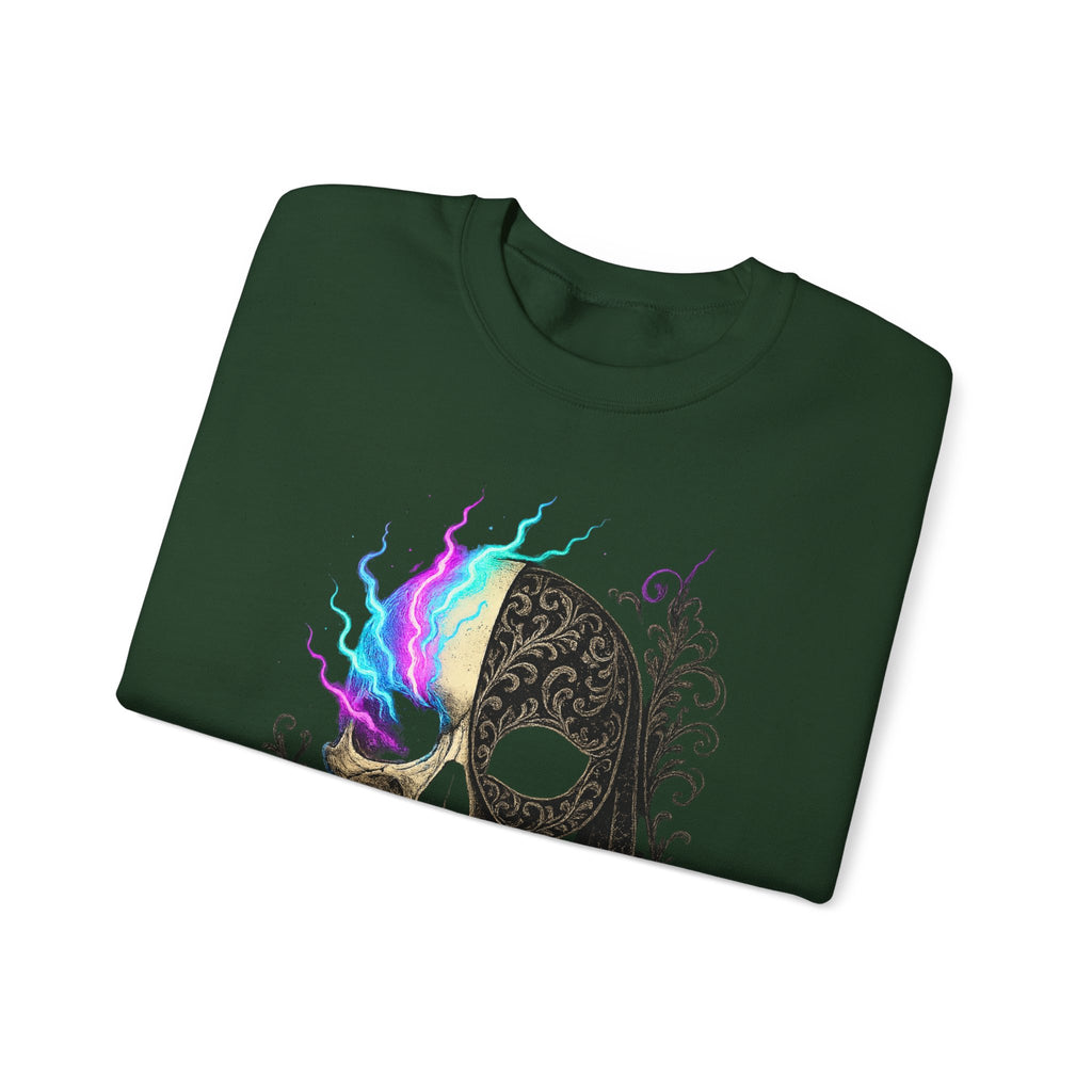 Halloween Sweatshirt – Gothic Neon Masked Illusion