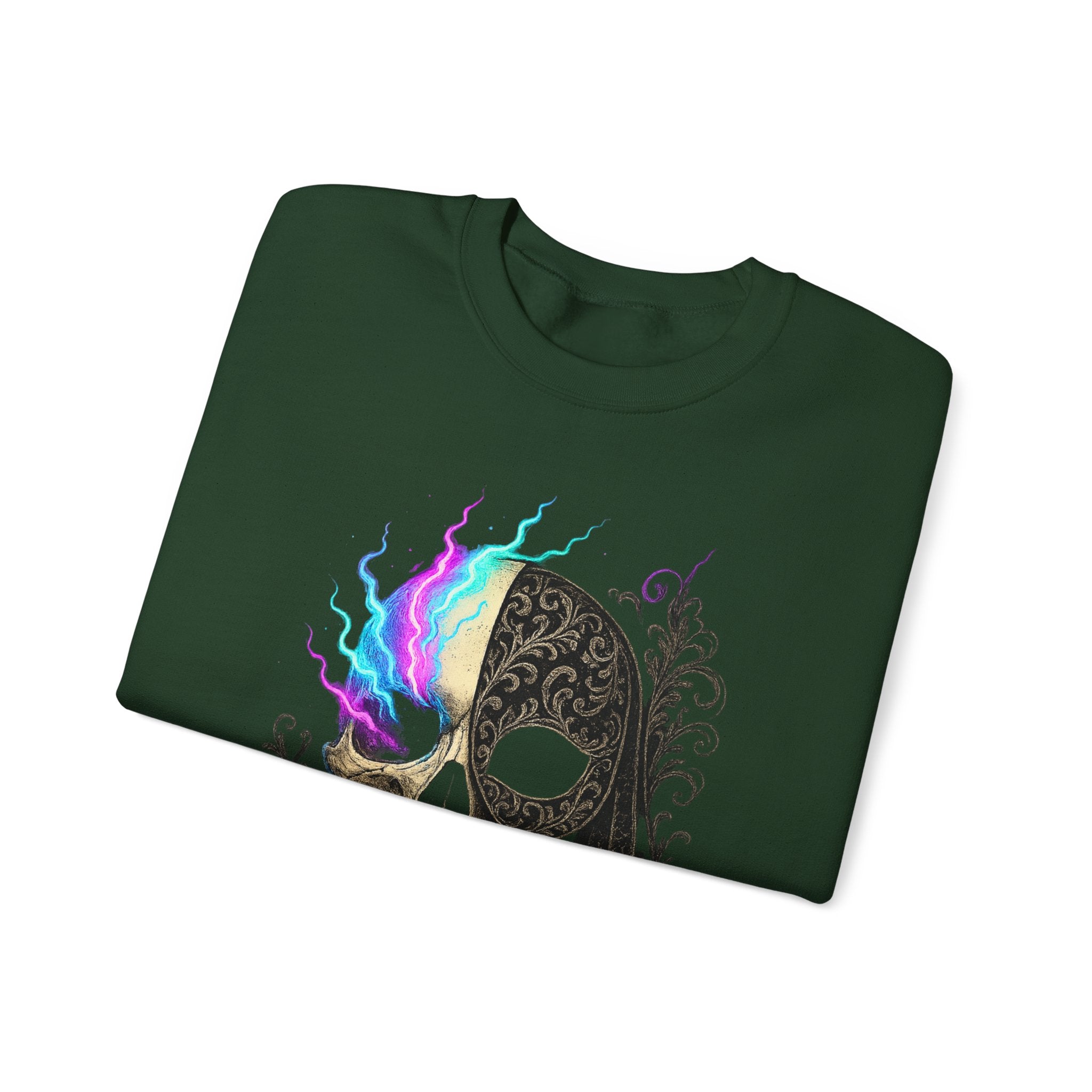 Halloween Sweatshirt – Gothic Neon Masked Illusion