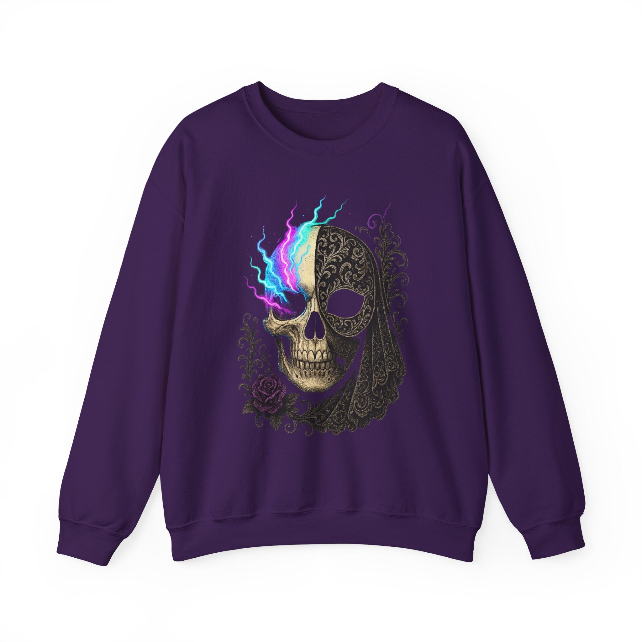Halloween Sweatshirt – Gothic Neon Masked Illusion
