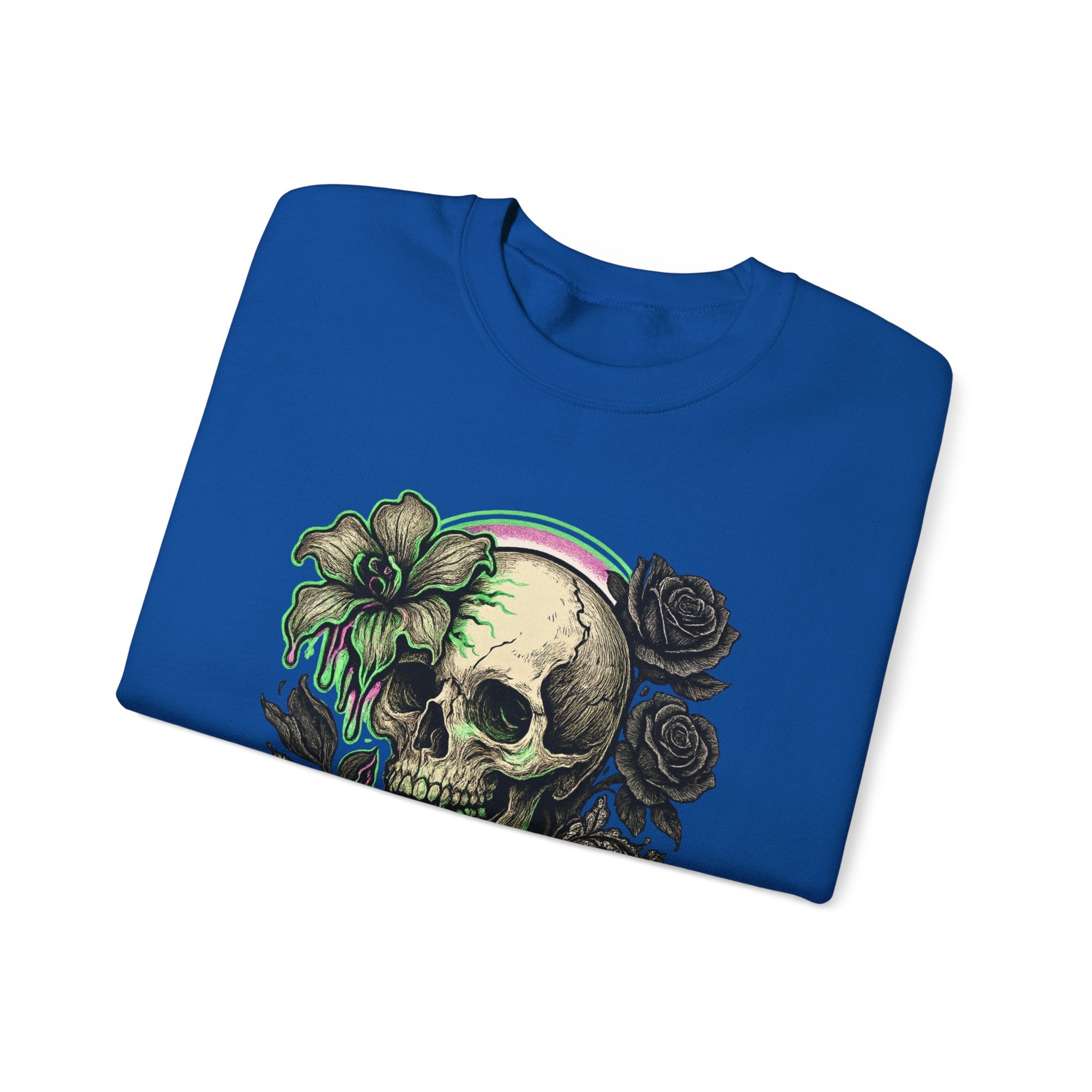 Gothic Skull with Neon Floral Sweatshirt