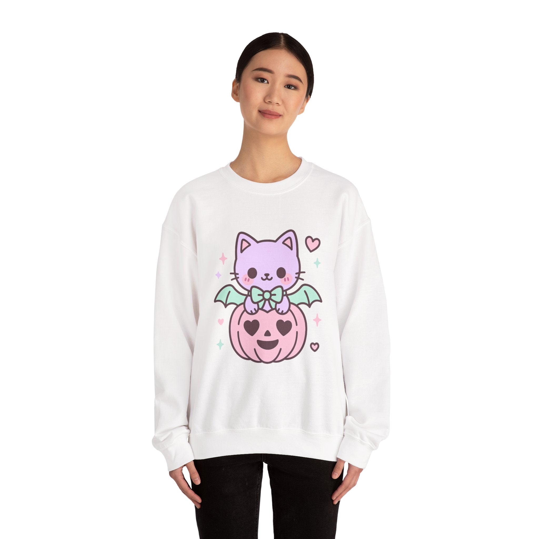 Kawaii Skull Sweatshirt – Pastel Bows & Hearts