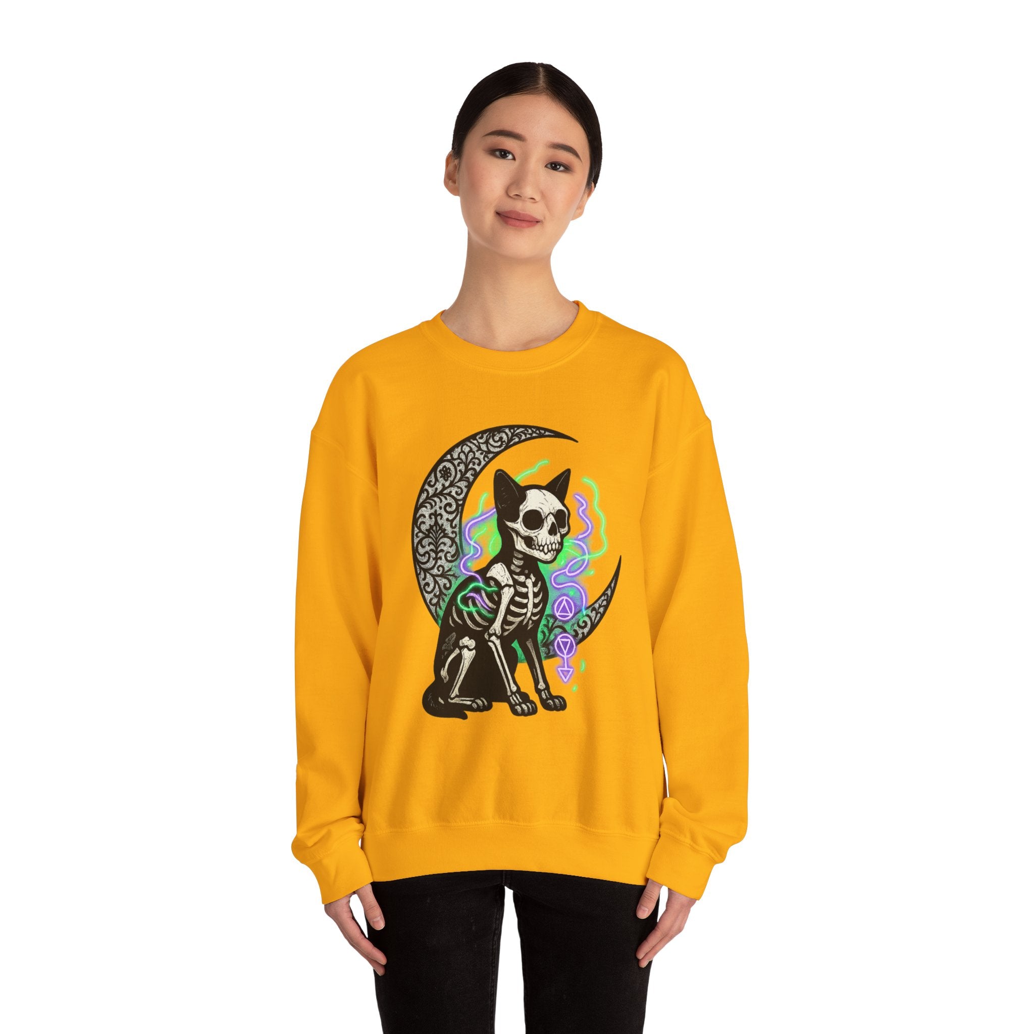 Gothic Cat with Neon Aura Halloween Sweatshirt