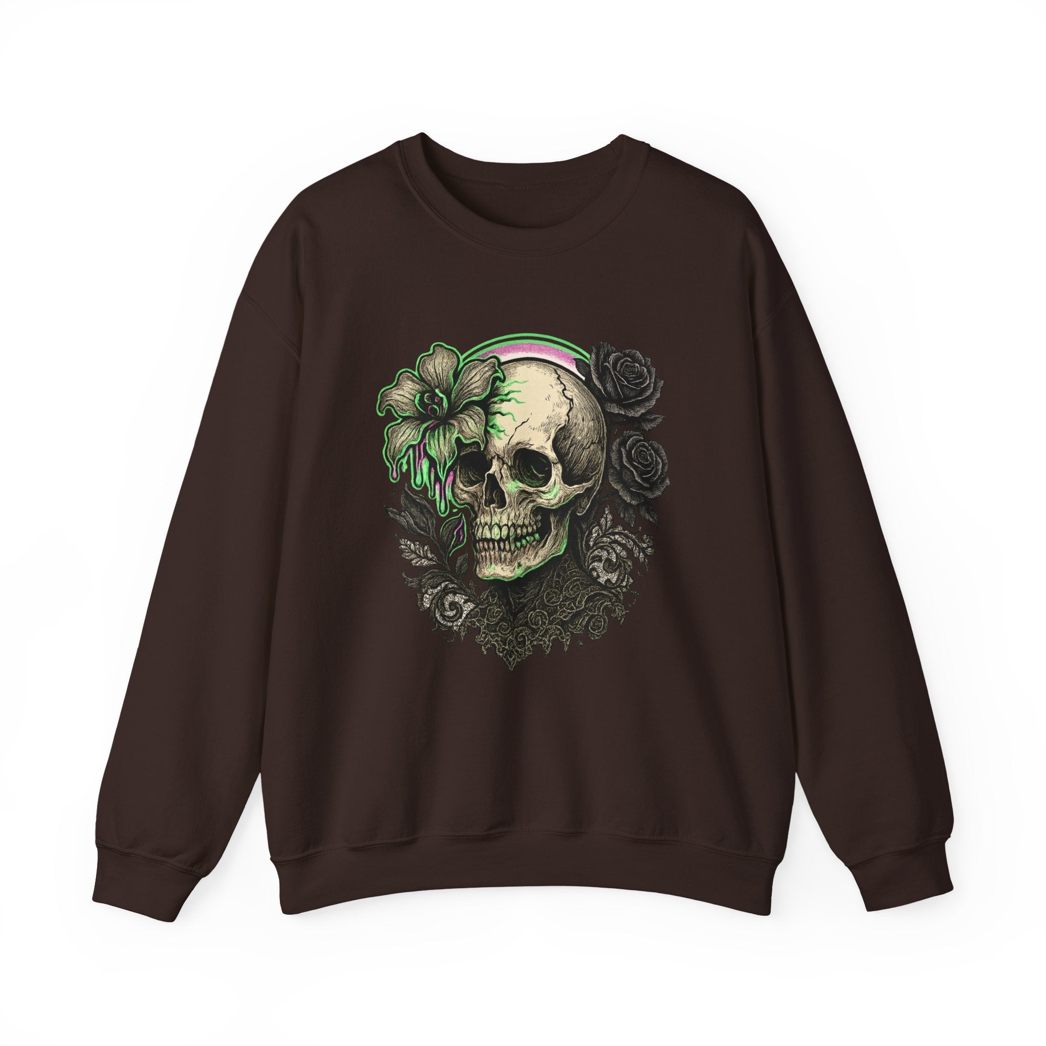 Gothic Skull with Neon Floral Sweatshirt