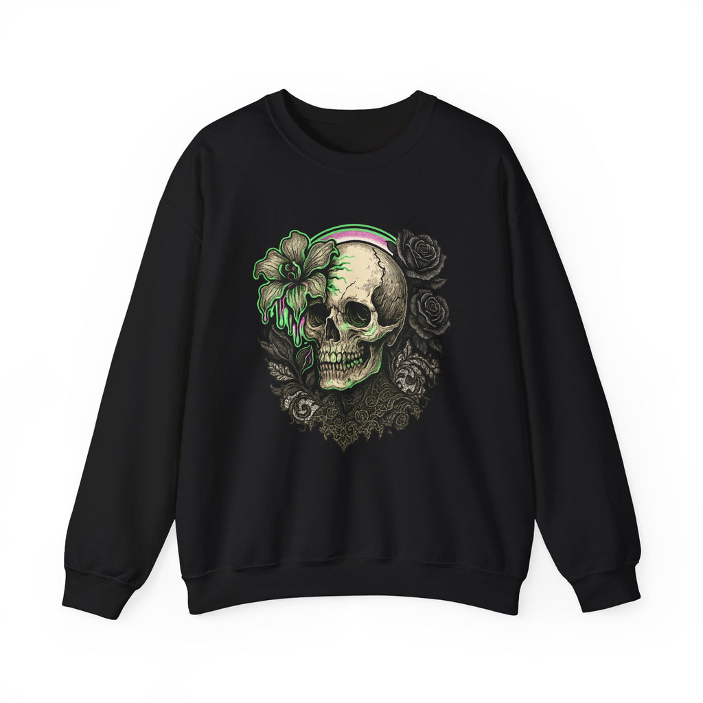 Gothic Skull with Neon Floral Sweatshirt