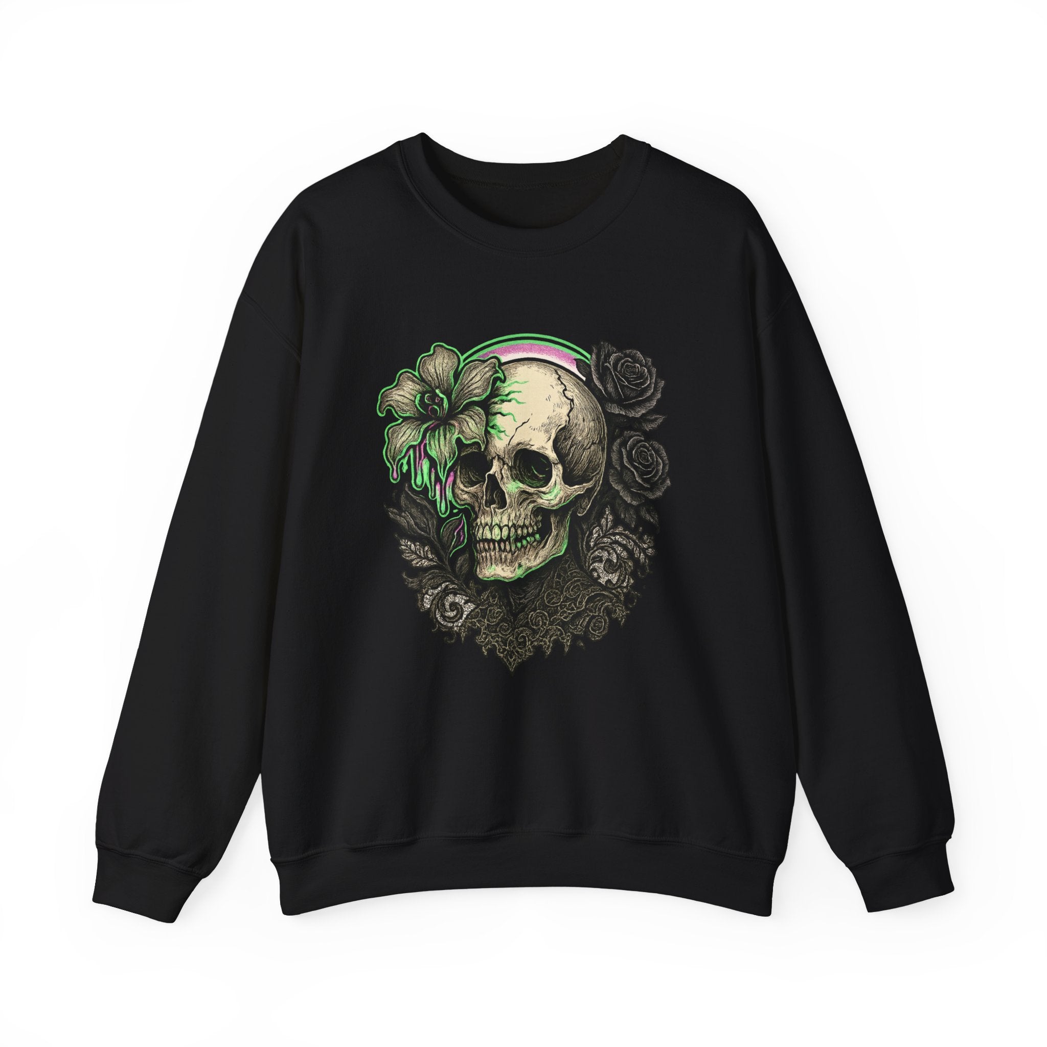 Gothic Skull with Neon Floral Sweatshirt