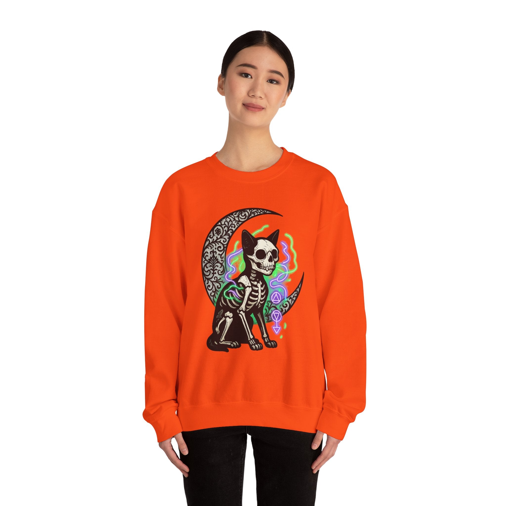 Gothic Cat with Neon Aura Halloween Sweatshirt