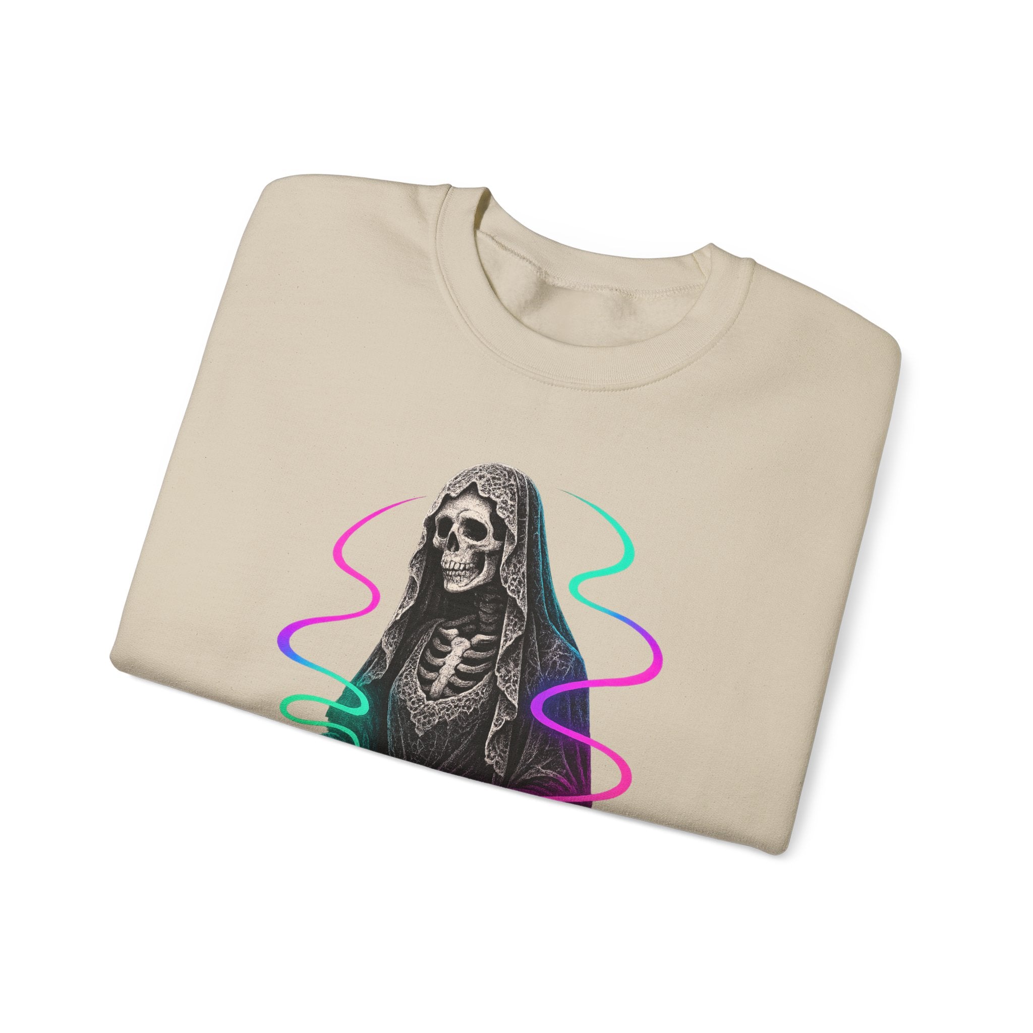 Neon Lace-Cloaked Skeleton Halloween Sweatshirt