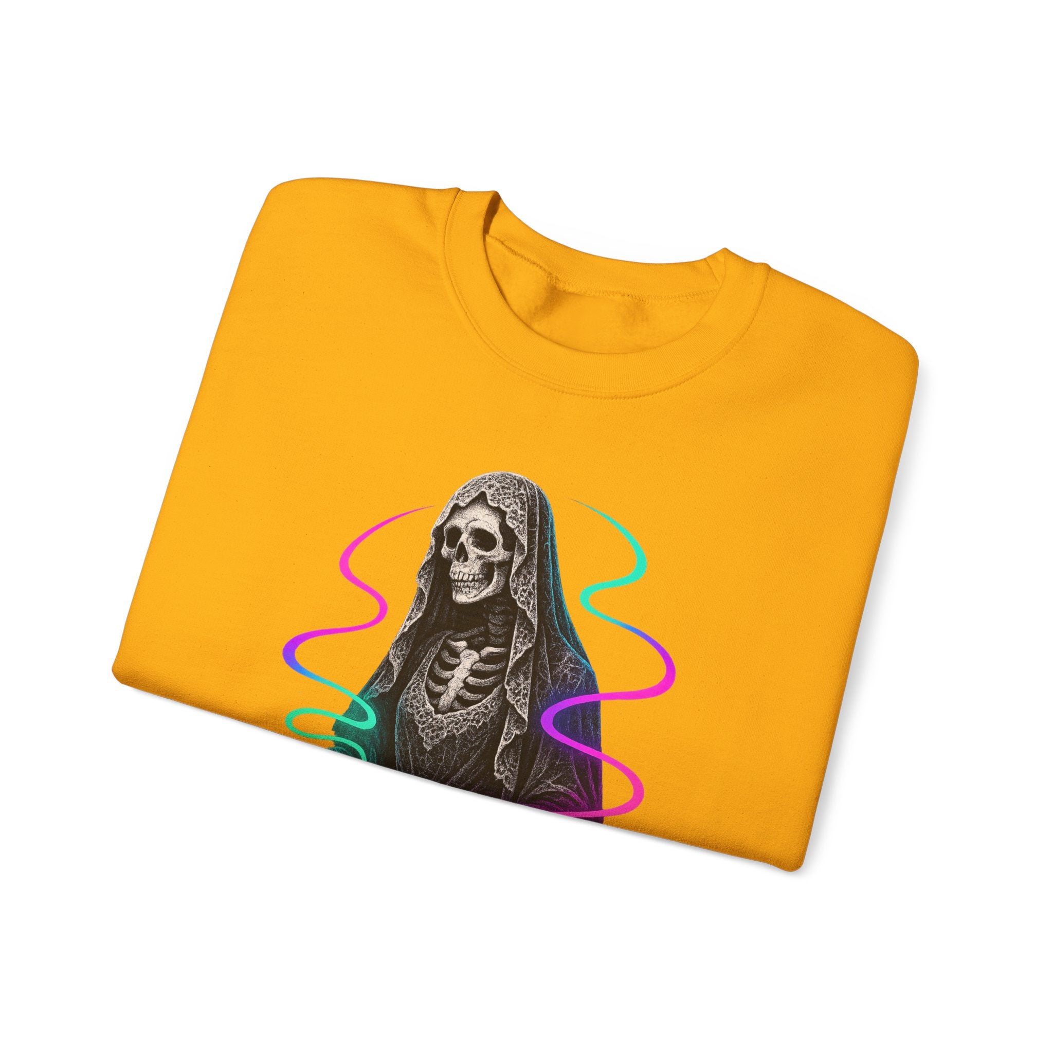 Neon Lace-Cloaked Skeleton Halloween Sweatshirt