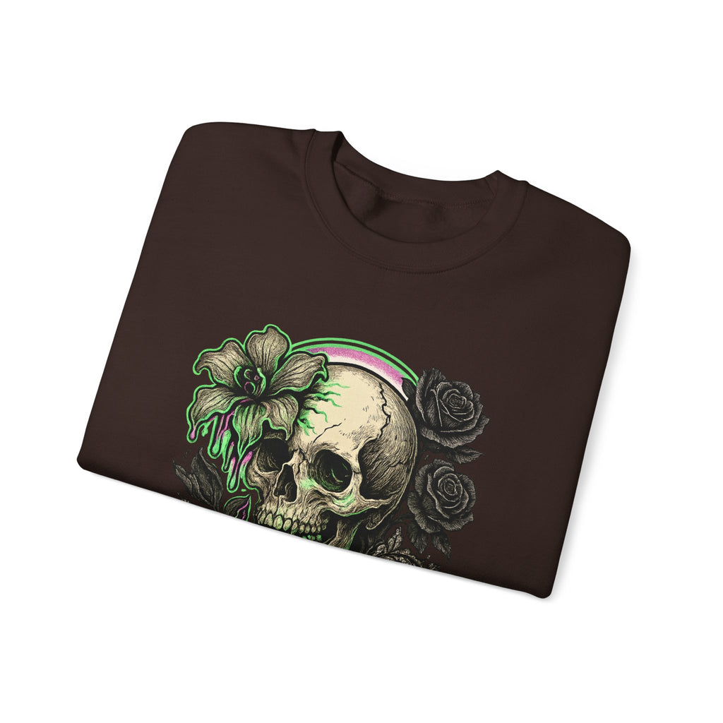 Gothic Skull with Neon Floral Sweatshirt
