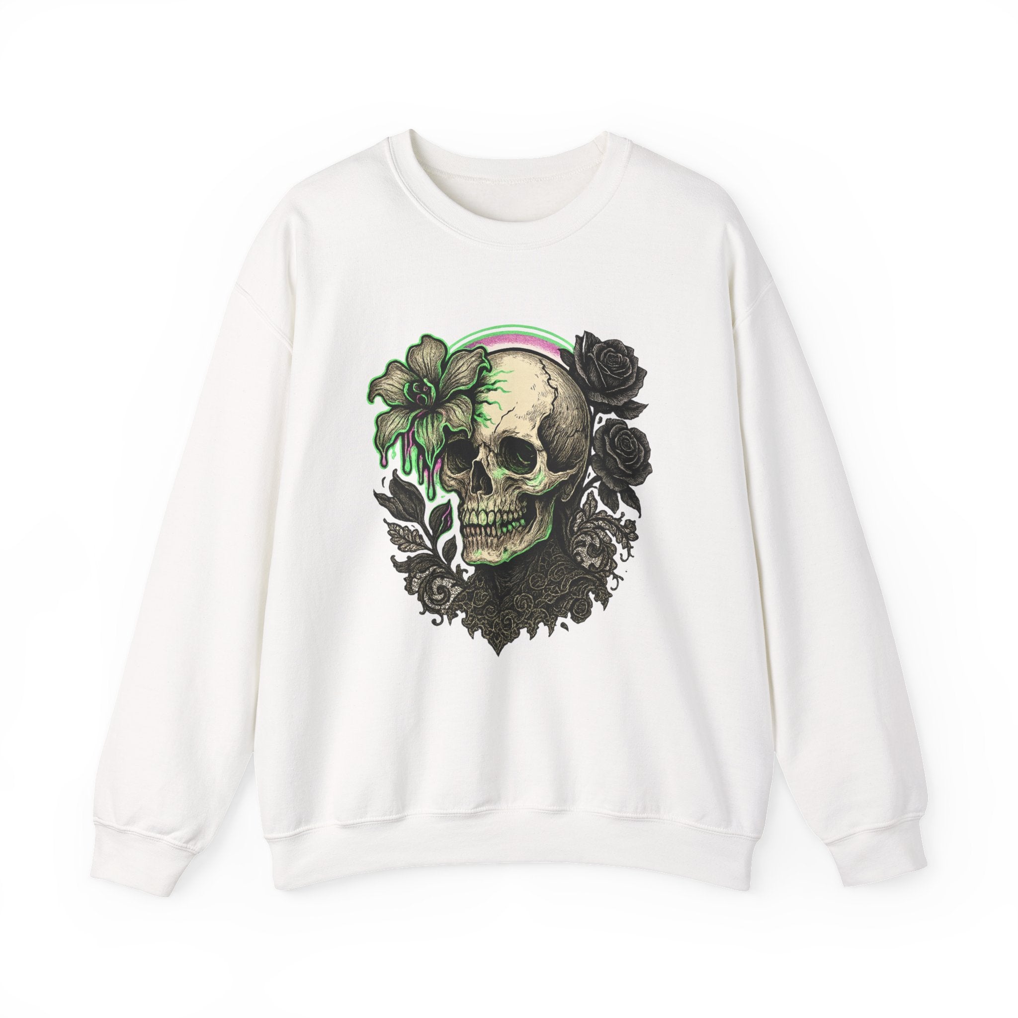 Gothic Skull with Neon Floral Sweatshirt