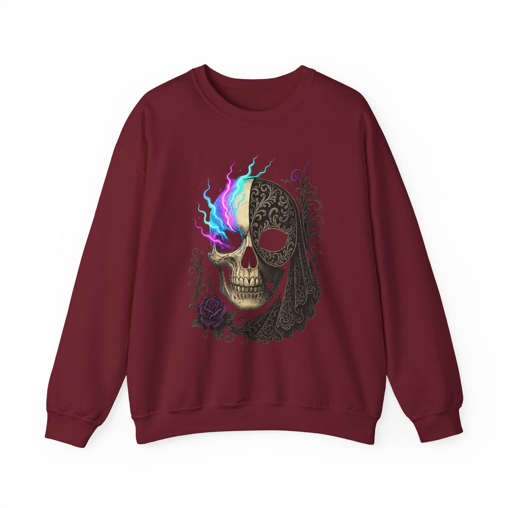 Halloween Sweatshirt – Gothic Neon Masked Illusion