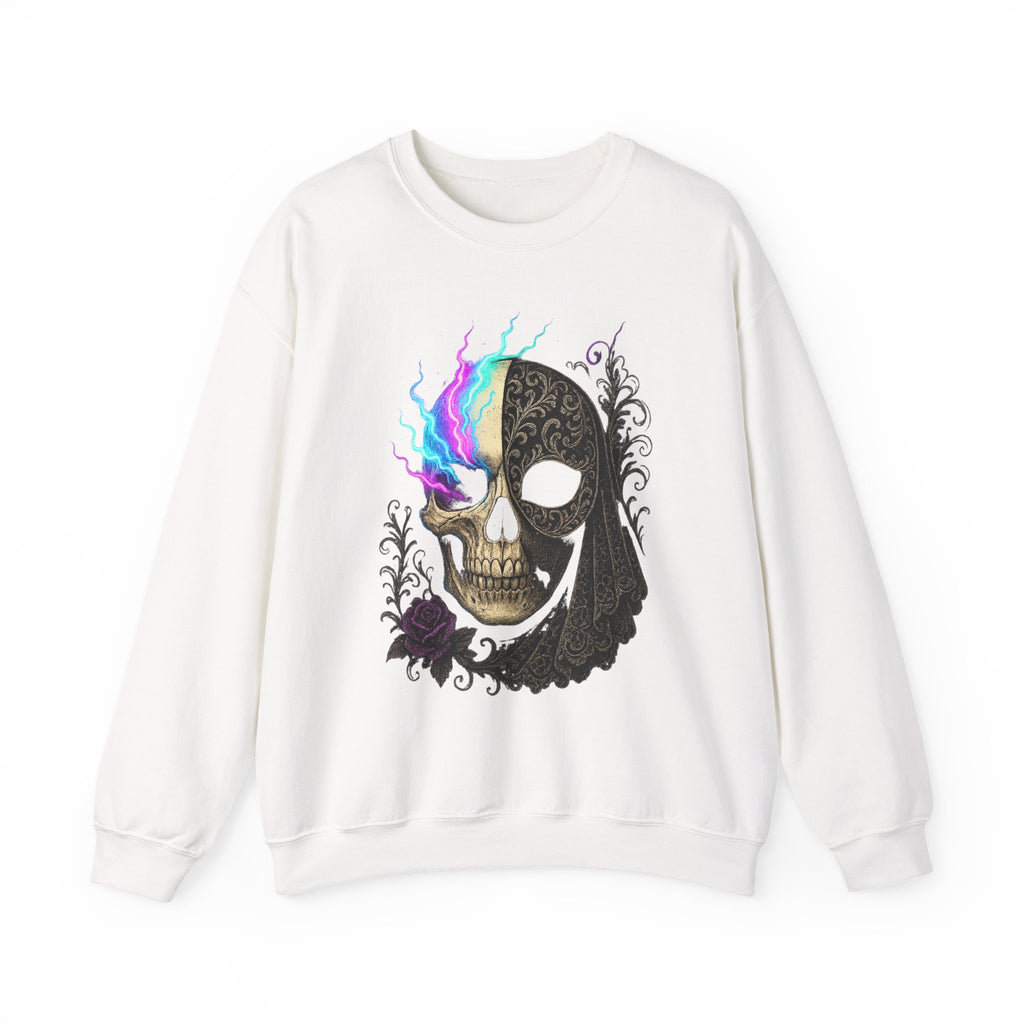 Halloween Sweatshirt – Gothic Neon Masked Illusion