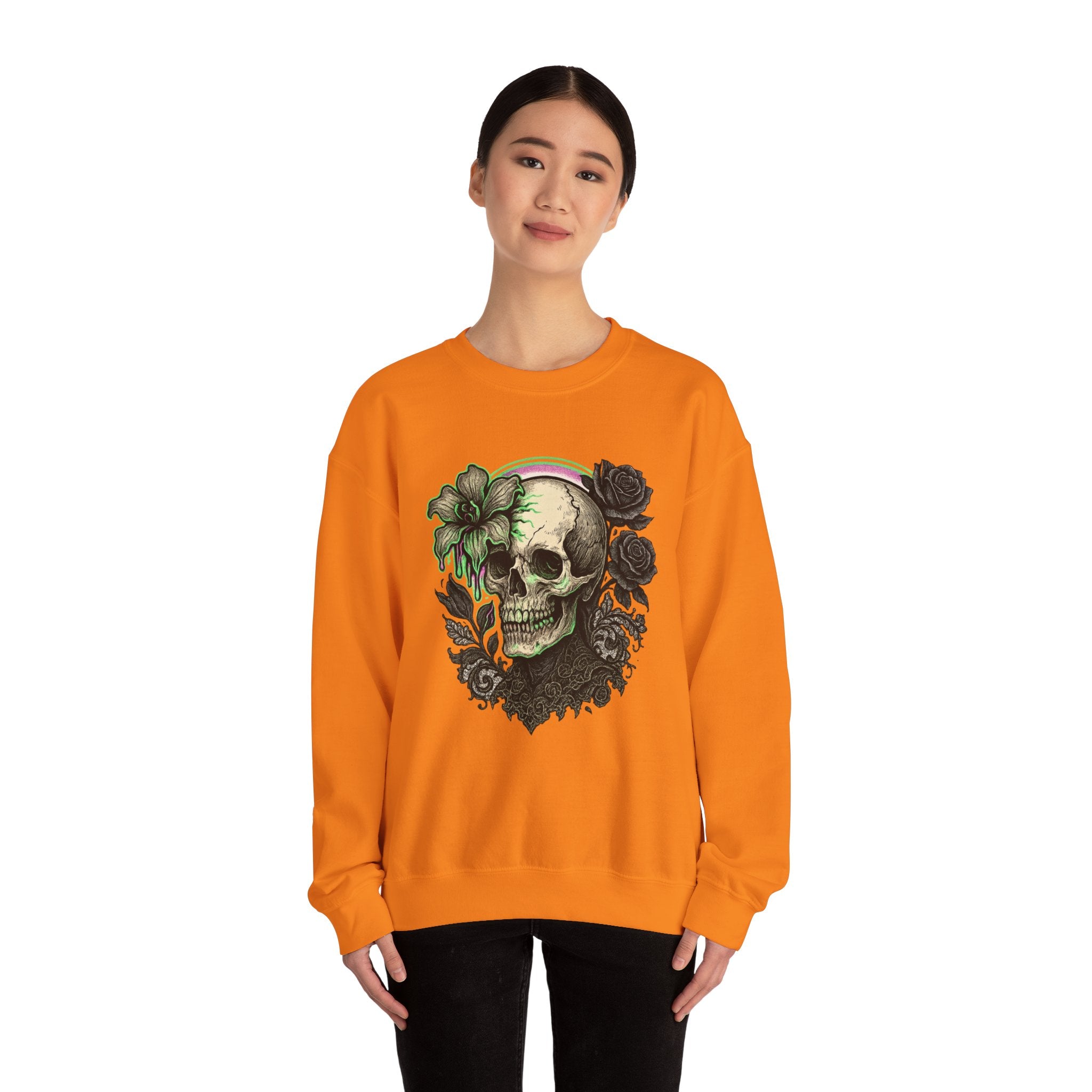 Gothic Skull with Neon Floral Sweatshirt