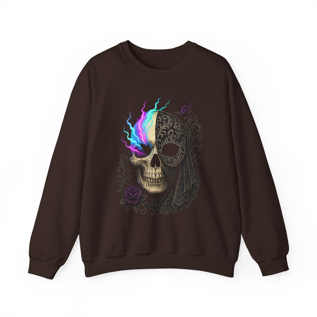 Halloween Sweatshirt – Gothic Neon Masked Illusion