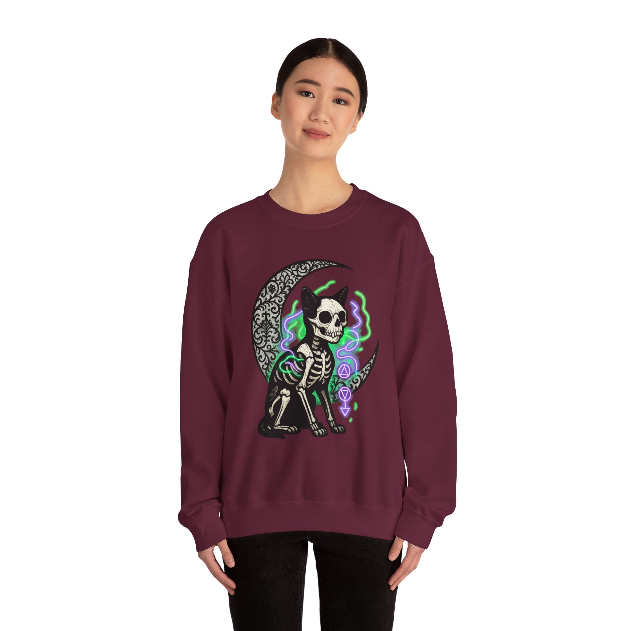 Gothic Cat with Neon Aura Halloween Sweatshirt