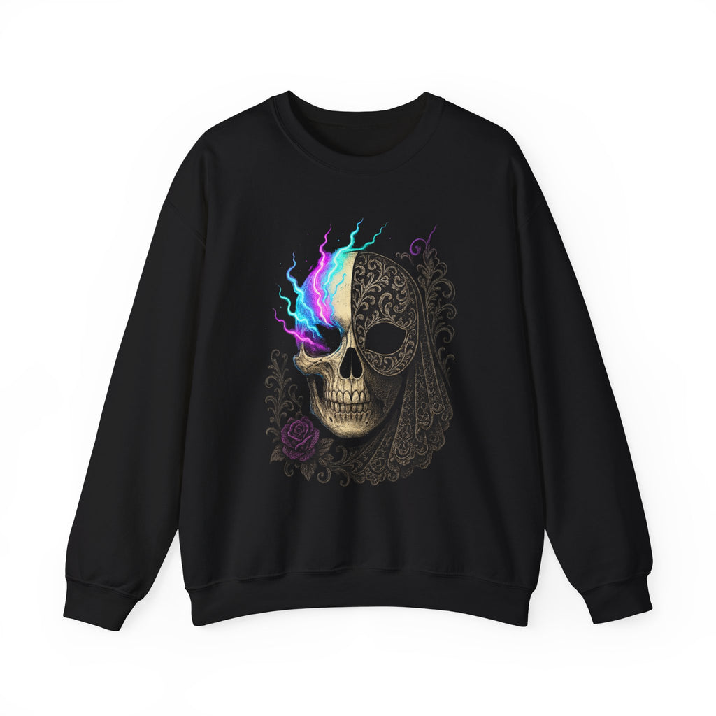 Halloween Sweatshirt – Gothic Neon Masked Illusion