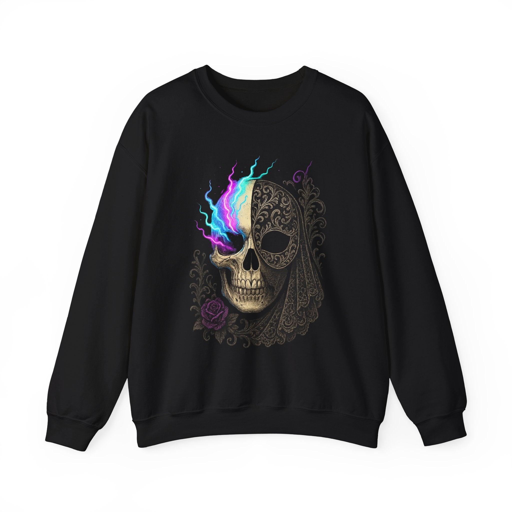 Halloween Sweatshirt – Gothic Neon Masked Illusion