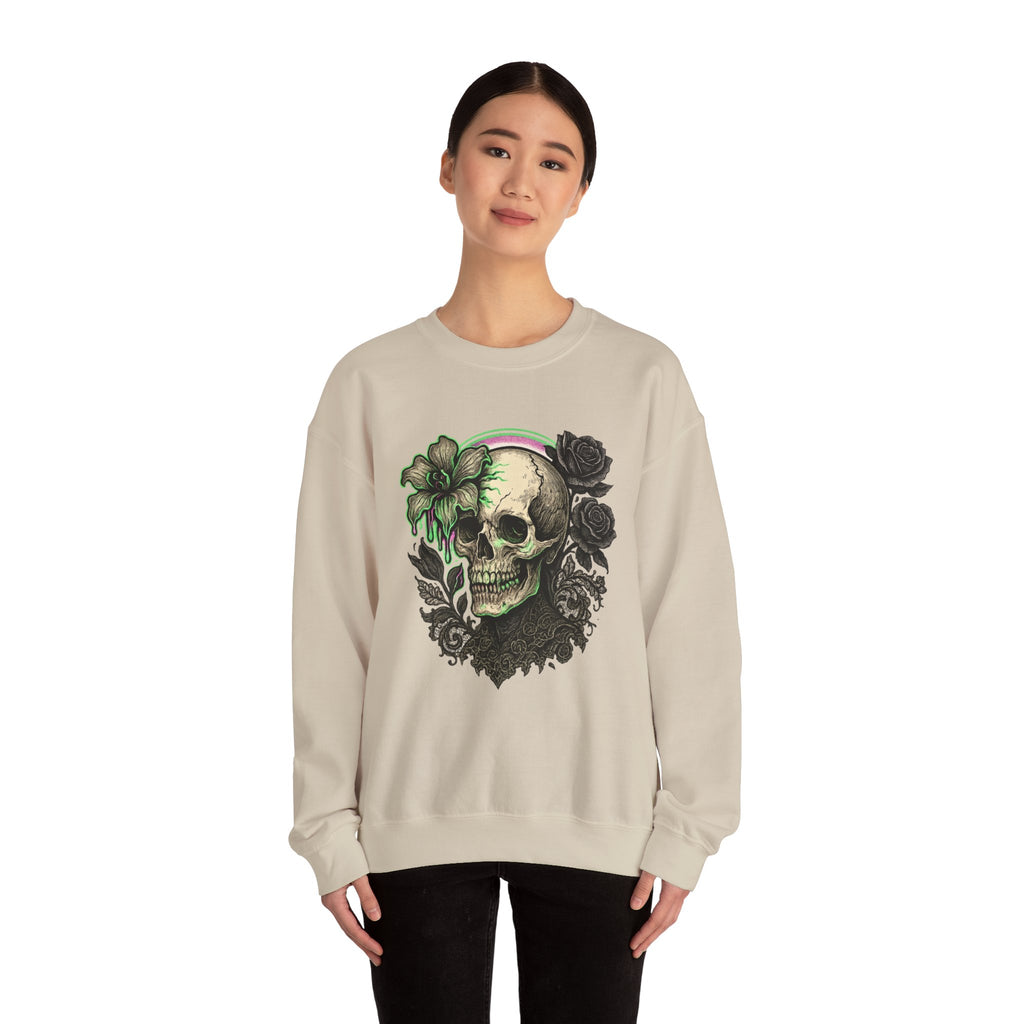 Gothic Skull with Neon Floral Sweatshirt