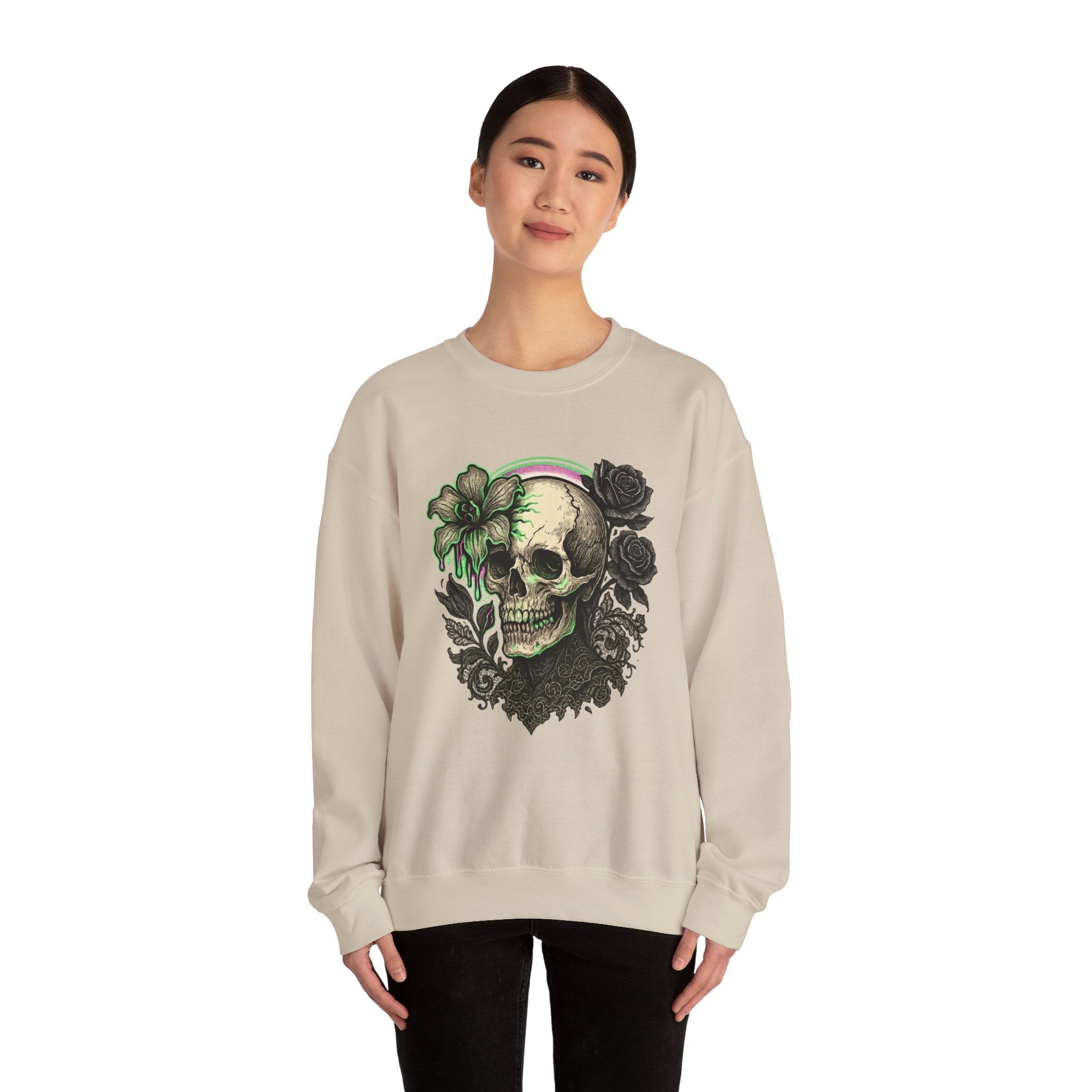 Gothic Skull with Neon Floral Sweatshirt