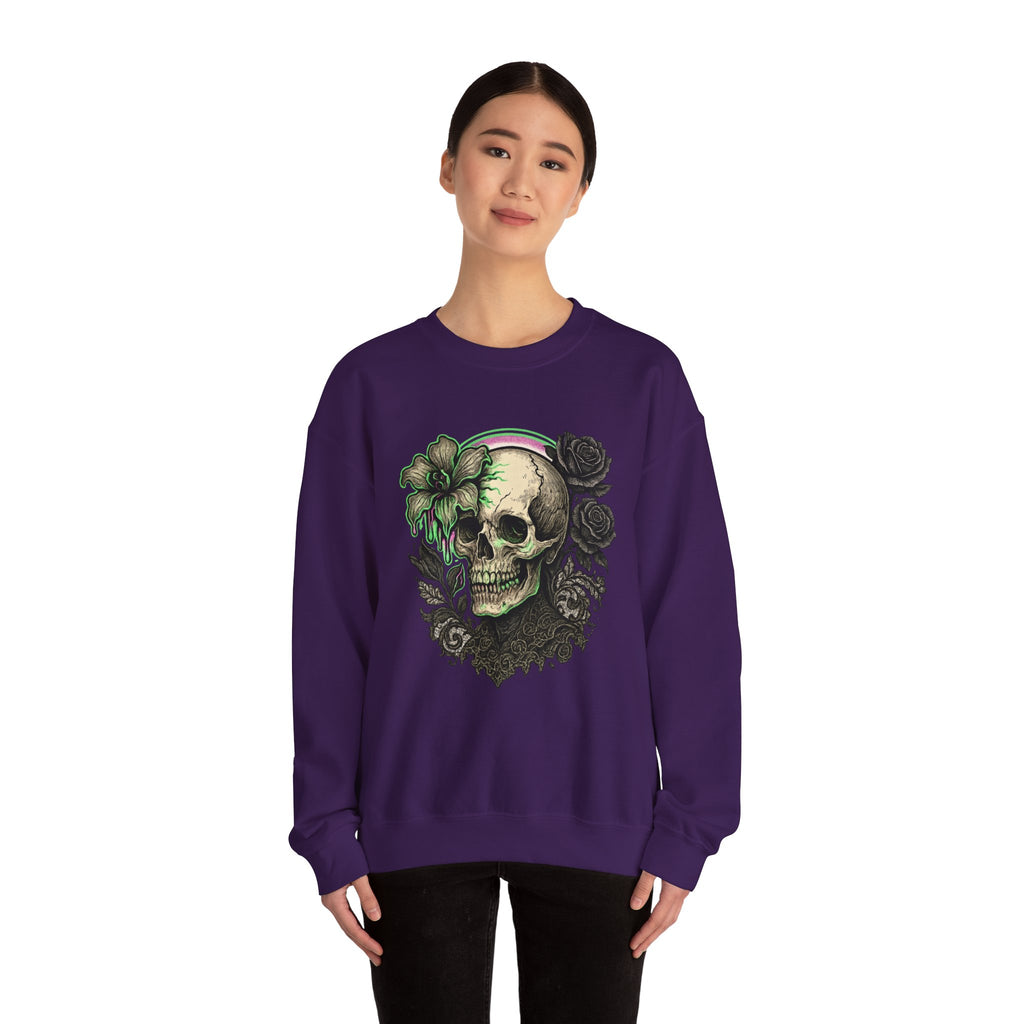 Gothic Skull with Neon Floral Sweatshirt