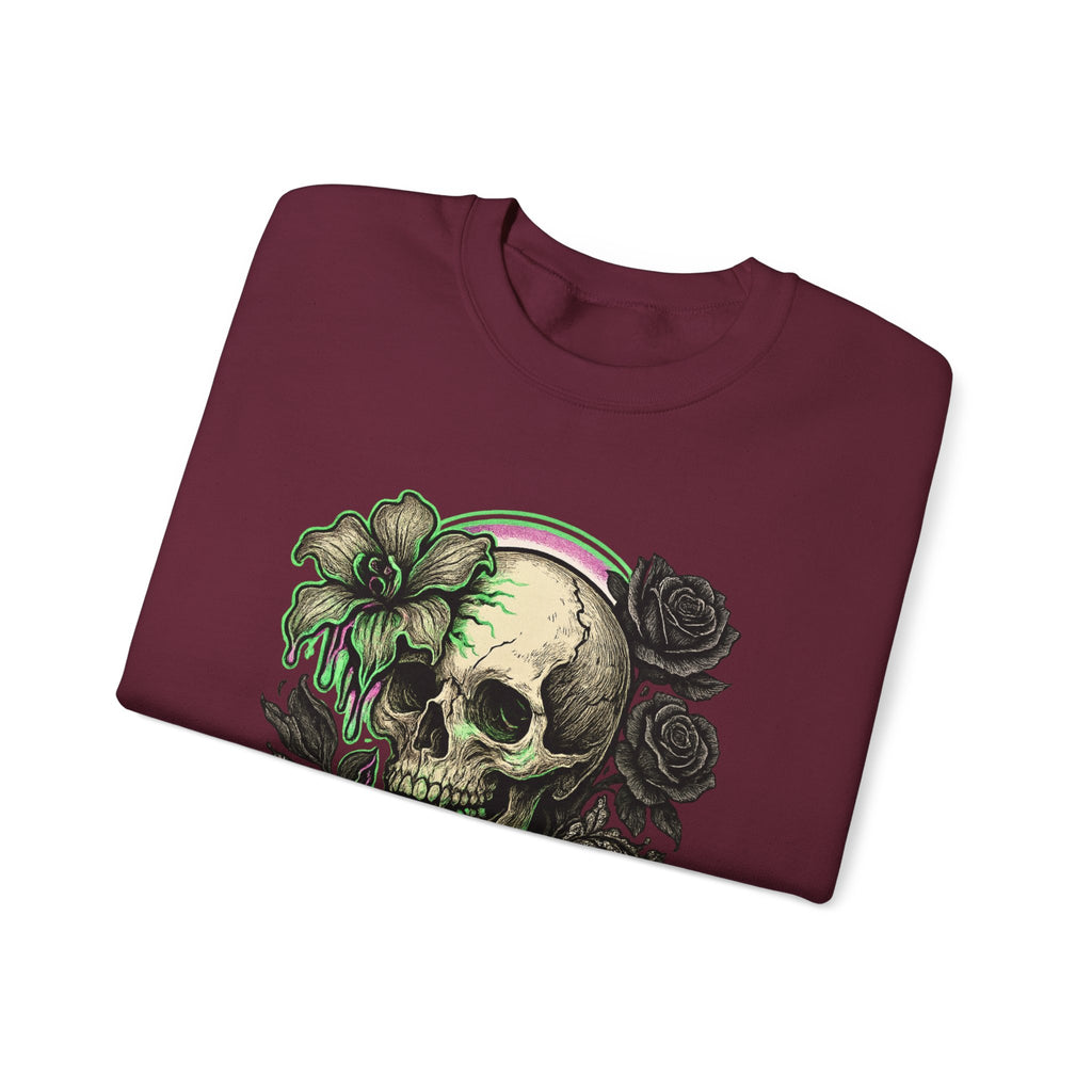 Gothic Skull with Neon Floral Sweatshirt