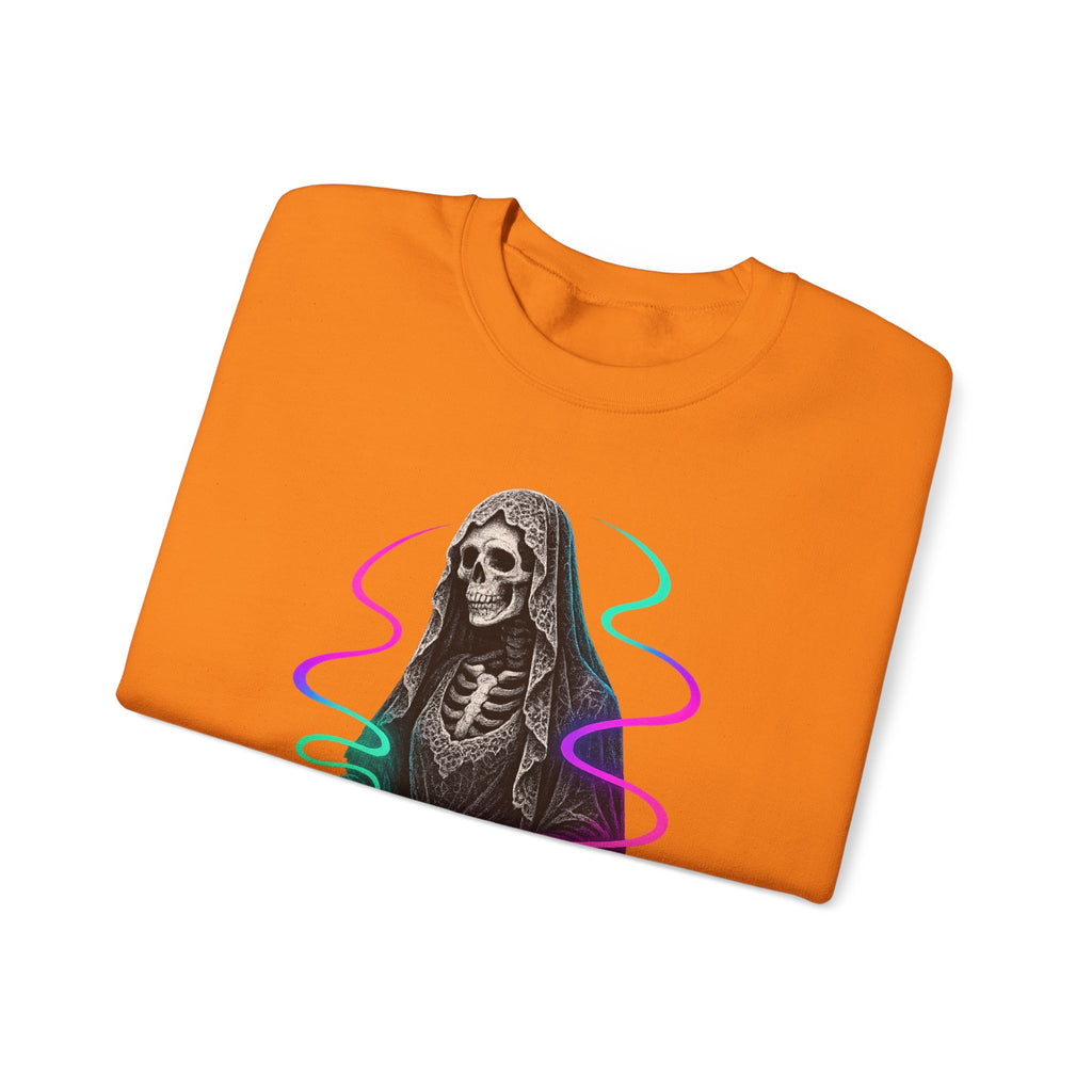 Neon Lace-Cloaked Skeleton Halloween Sweatshirt