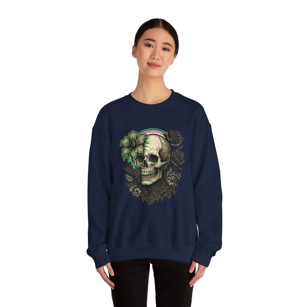 Gothic Skull with Neon Floral Sweatshirt