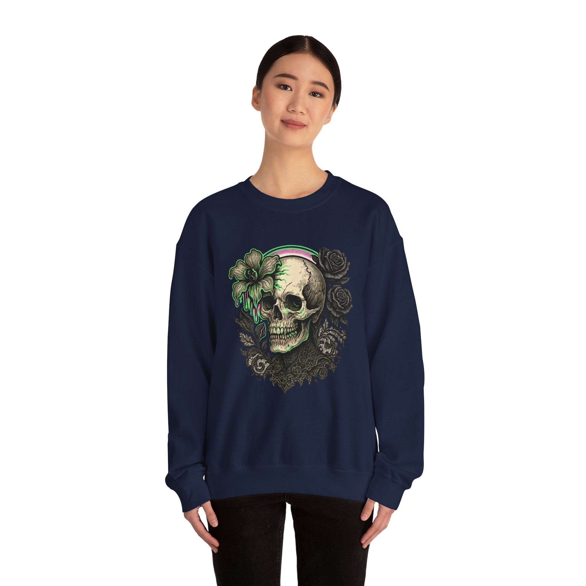 Gothic Skull with Neon Floral Sweatshirt