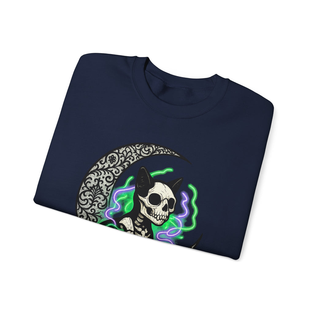 Gothic Cat with Neon Aura Halloween Sweatshirt