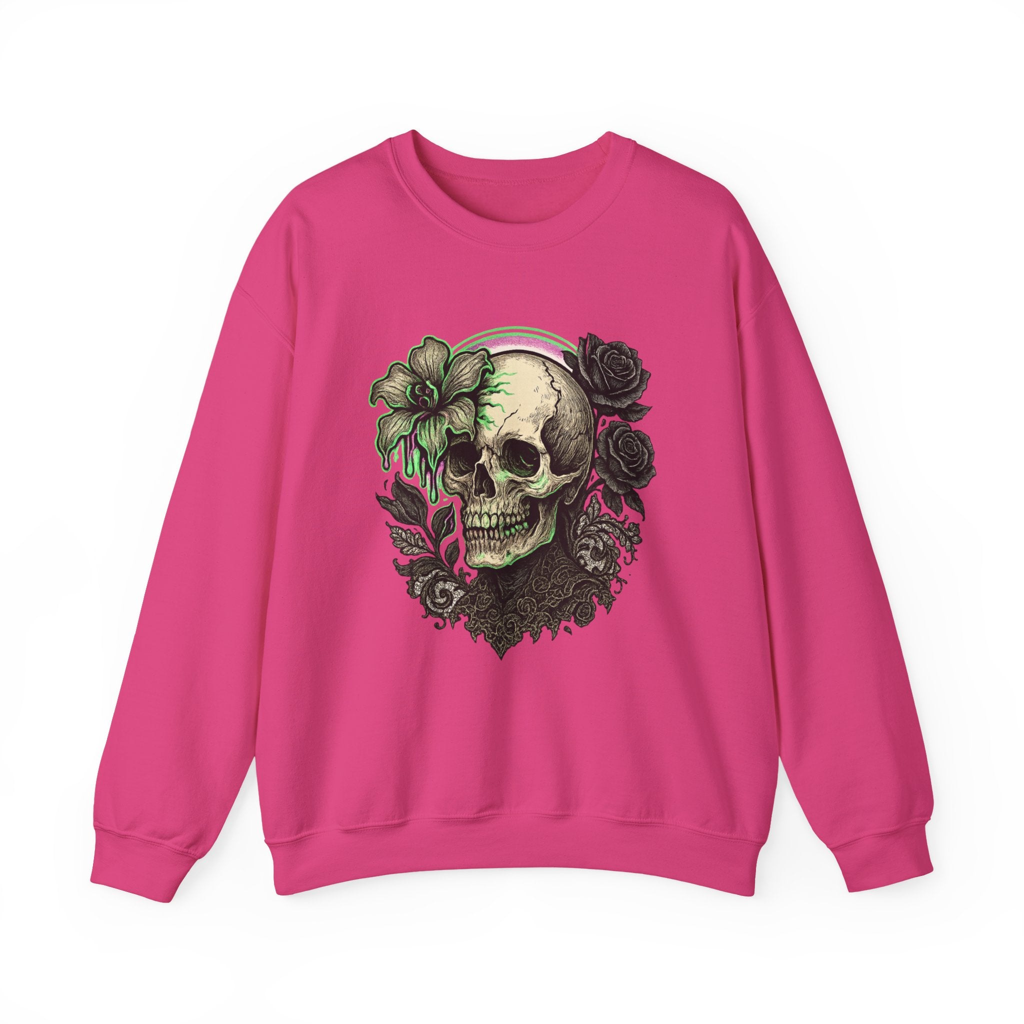 Gothic Skull with Neon Floral Sweatshirt