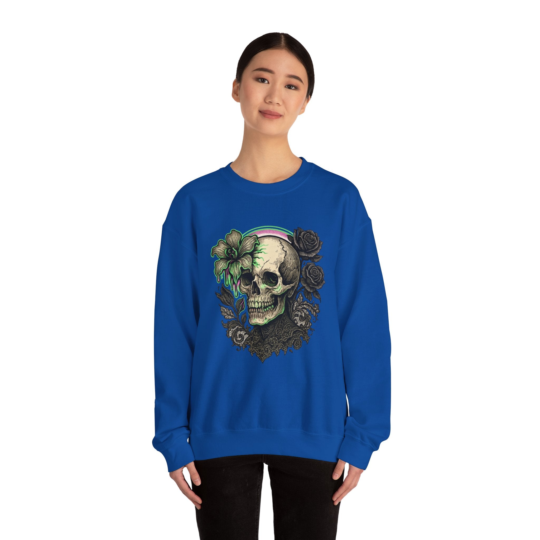 Gothic Skull with Neon Floral Sweatshirt