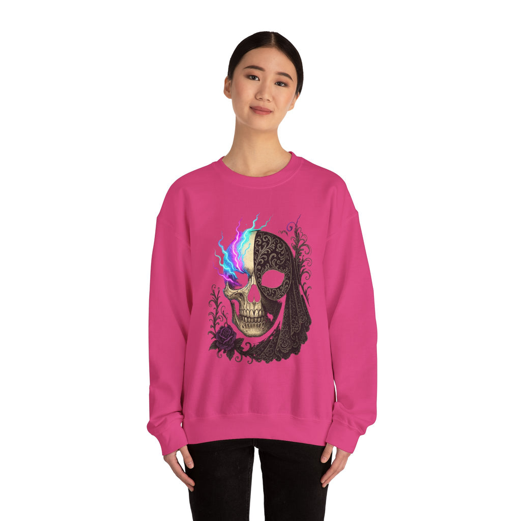 Halloween Sweatshirt – Gothic Neon Masked Illusion