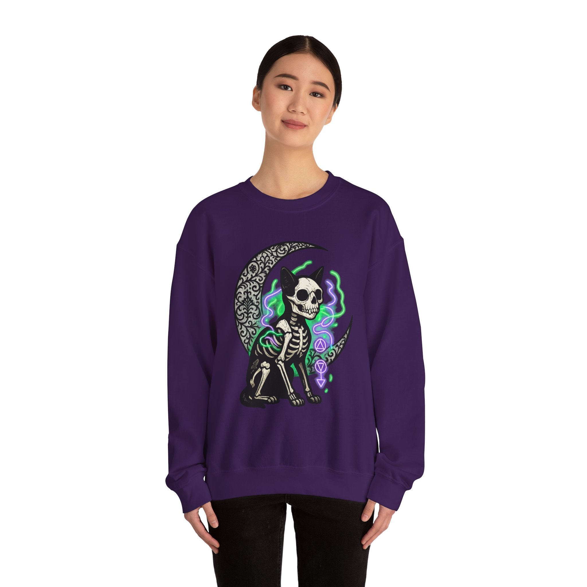 Gothic Cat with Neon Aura Halloween Sweatshirt