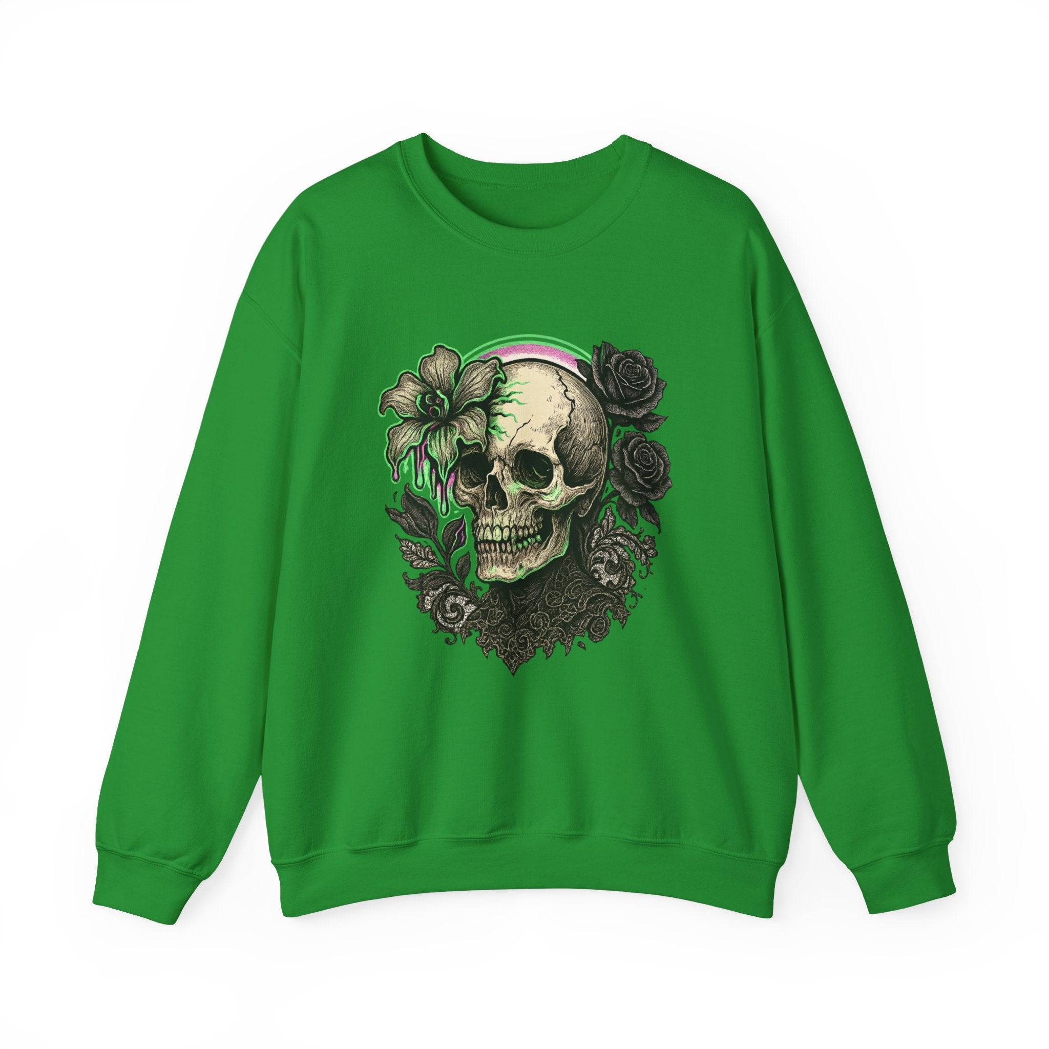 Gothic Skull with Neon Floral Sweatshirt