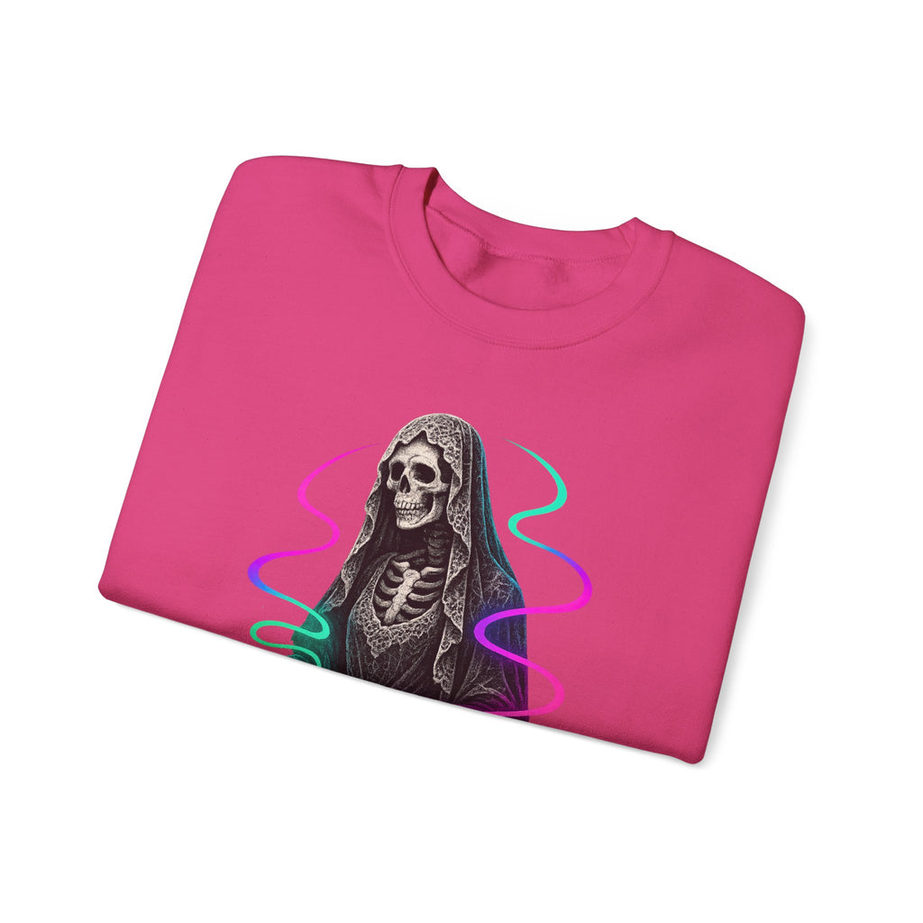 Neon Lace-Cloaked Skeleton Halloween Sweatshirt