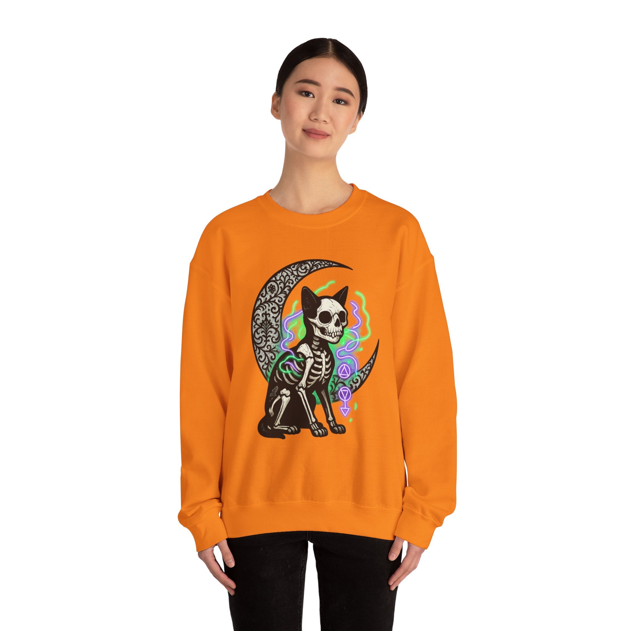 Gothic Cat with Neon Aura Halloween Sweatshirt