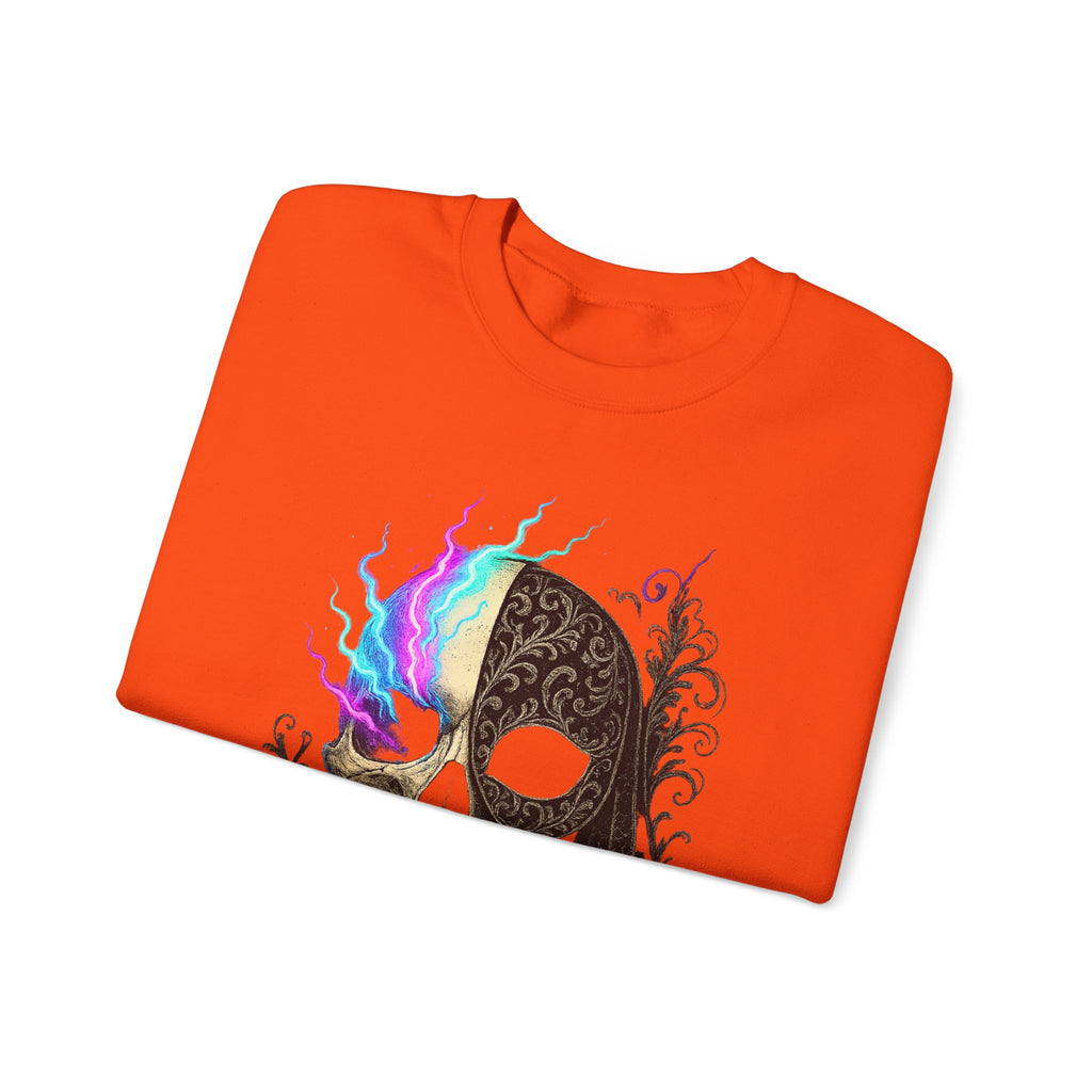 Halloween Sweatshirt – Gothic Neon Masked Illusion