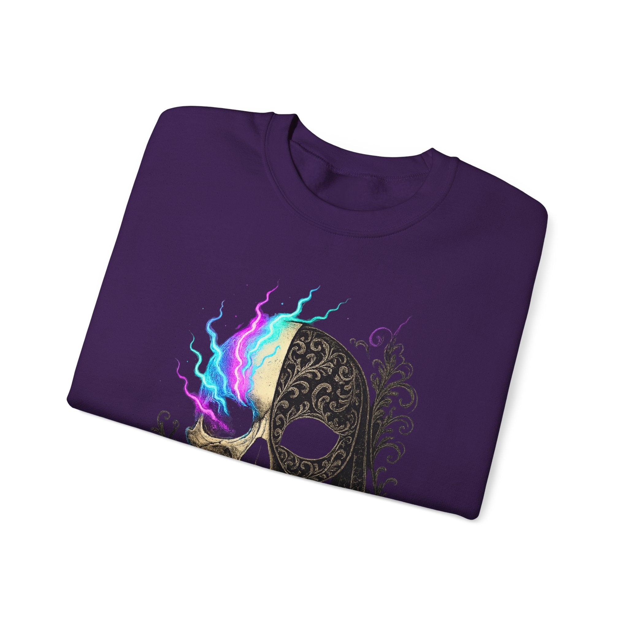 Halloween Sweatshirt – Gothic Neon Masked Illusion