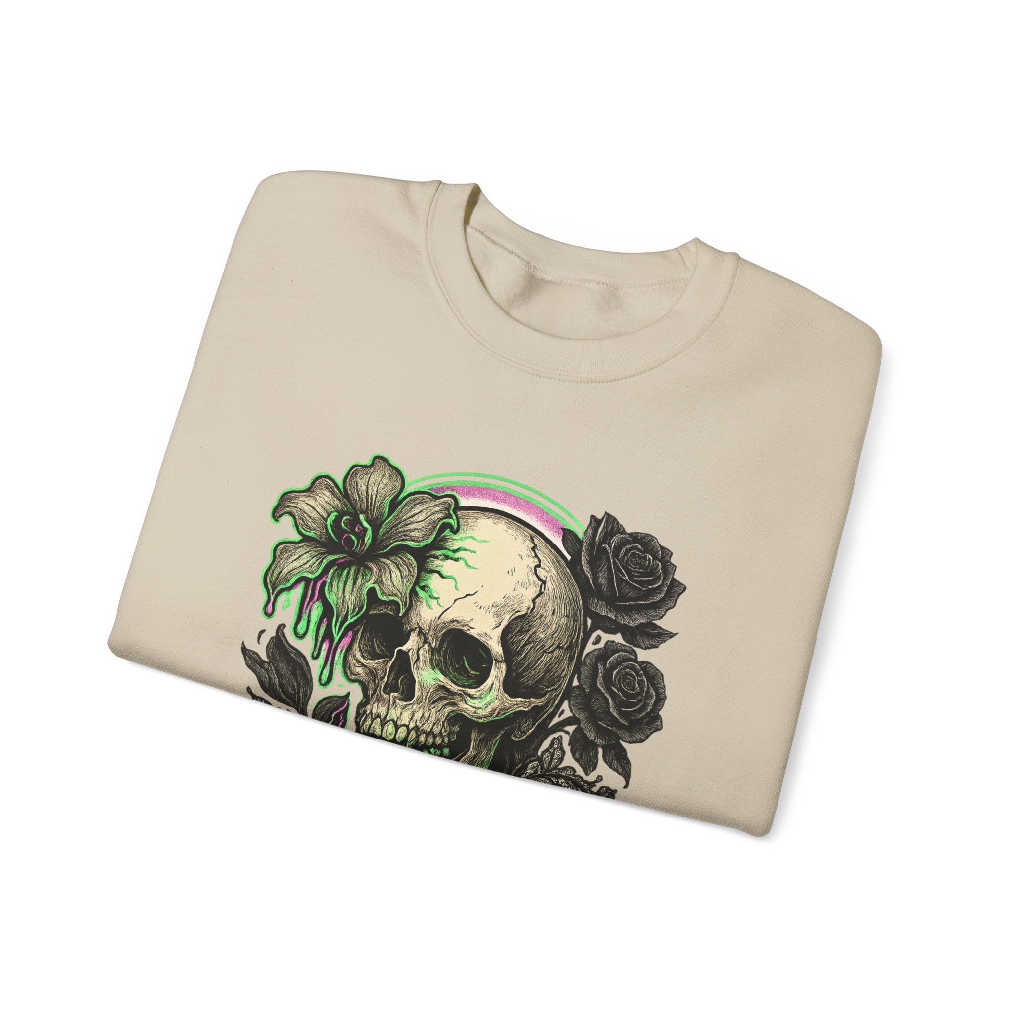 Gothic Skull with Neon Floral Sweatshirt